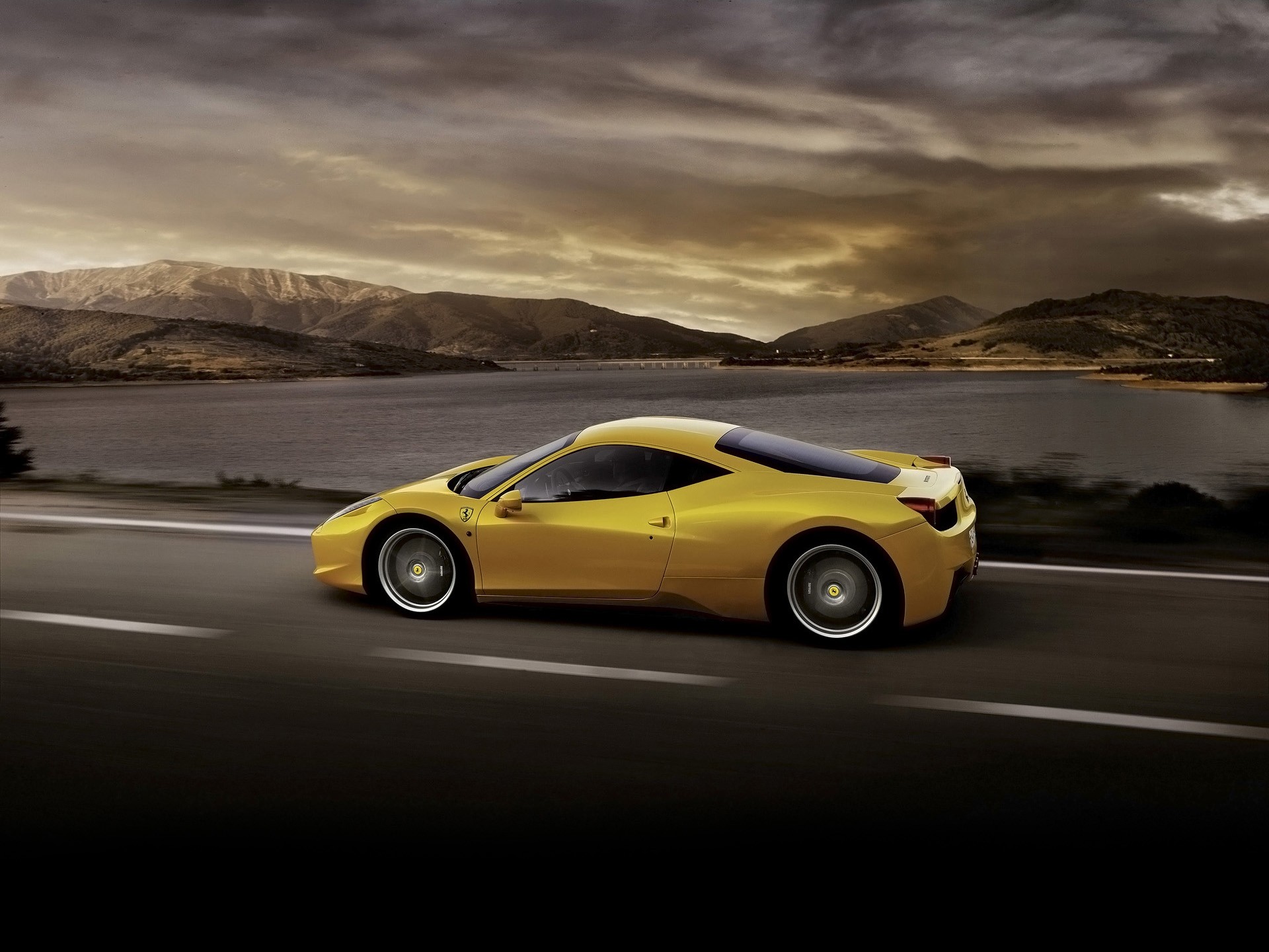 side view, auto, cars, yellow, speed, ferrari 458 italia