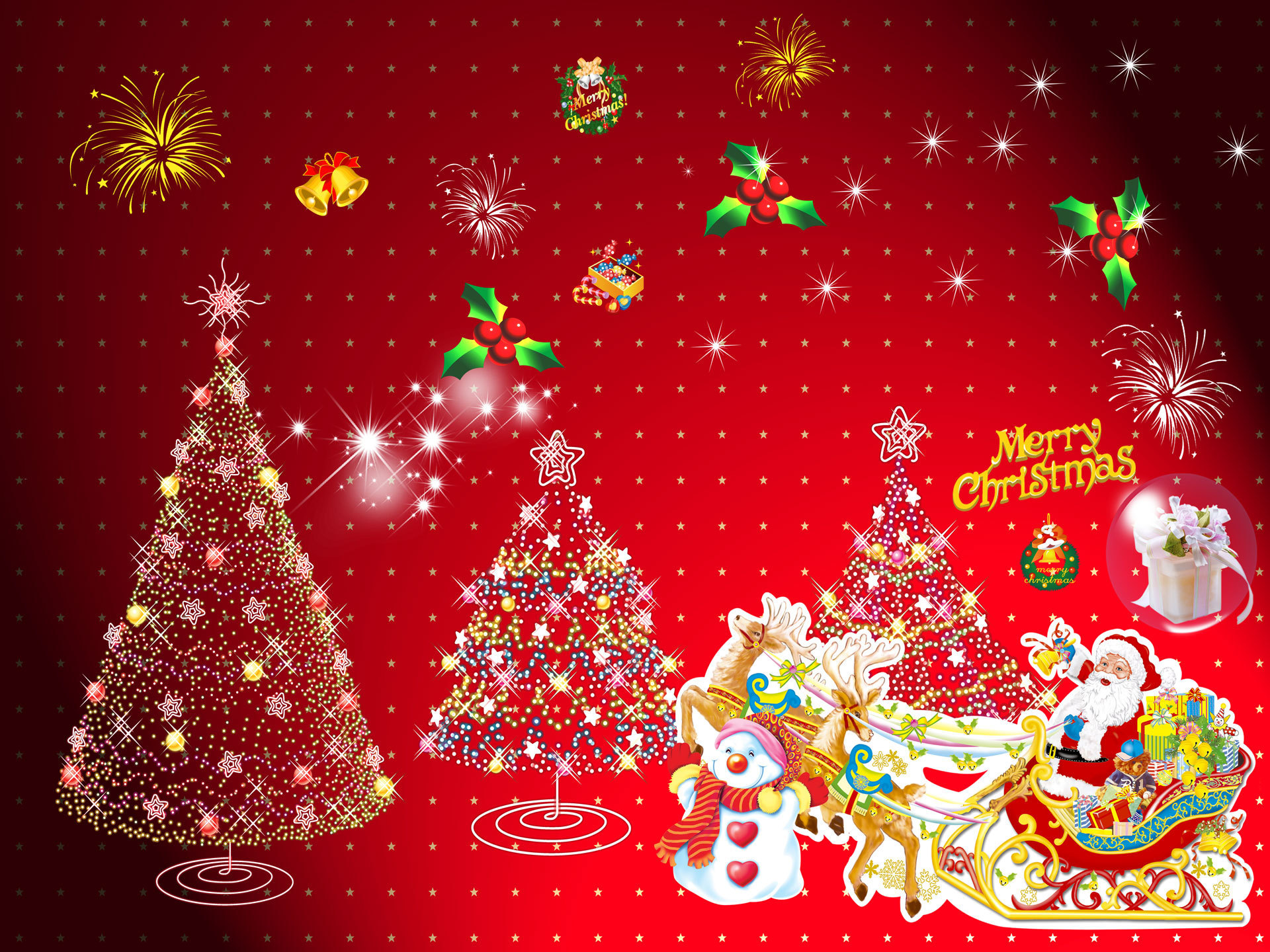 snowman, merry christmas, christmas, christmas tree, holiday, santa HD wallpaper