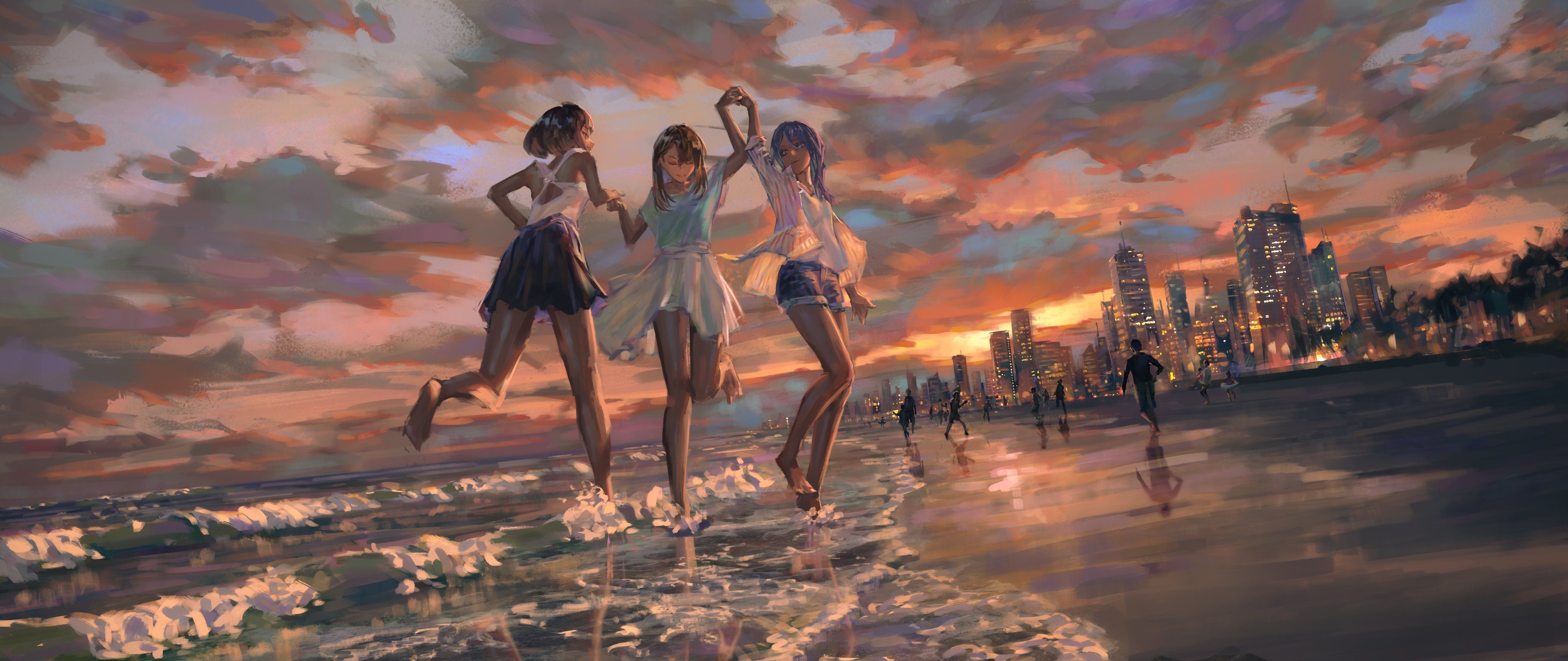 Anime Couple - Beach Sunset Wallpaper Download | MobCup