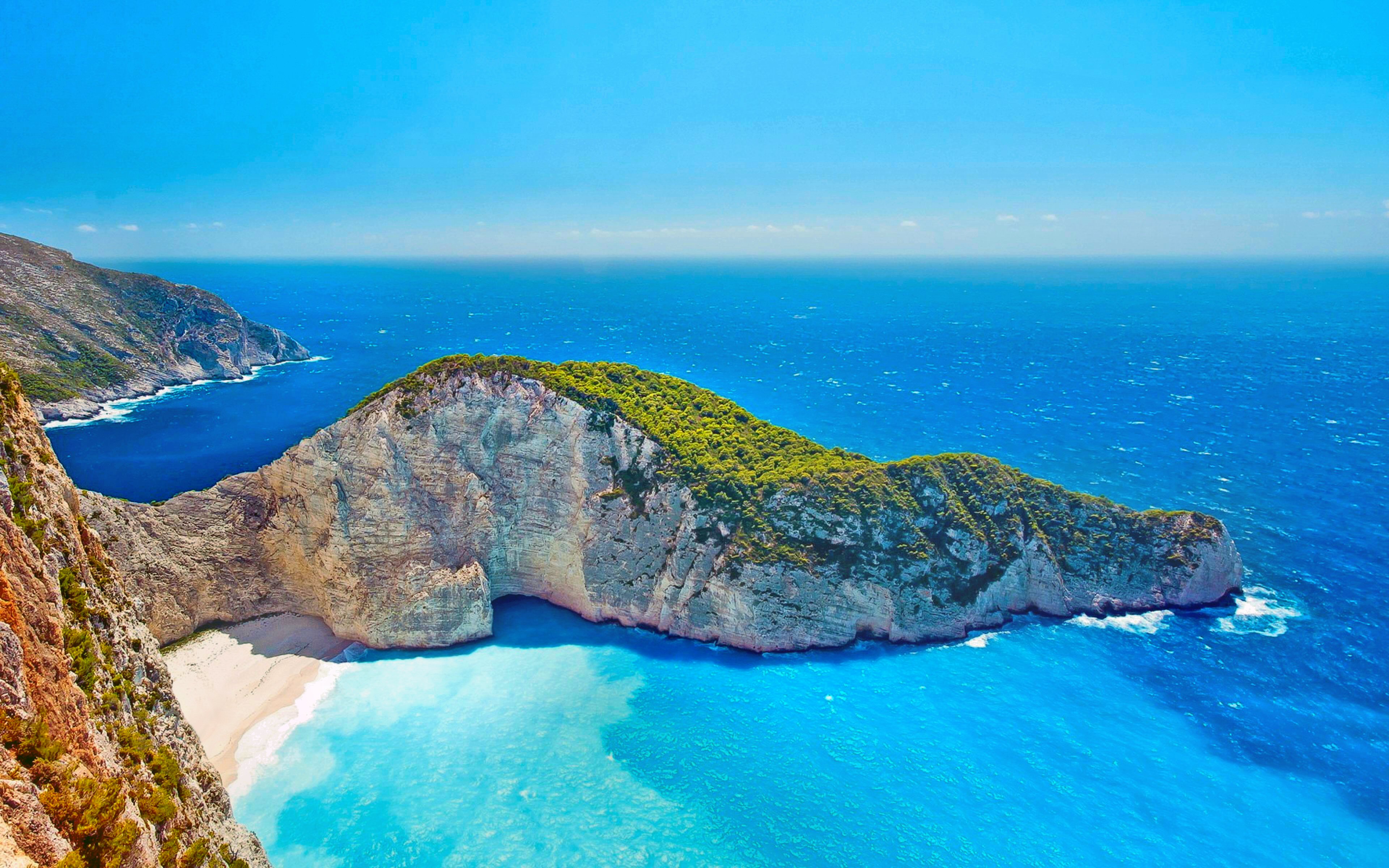 wallpapers turquoise, beach, horizon, zakynthos, cliff, earth