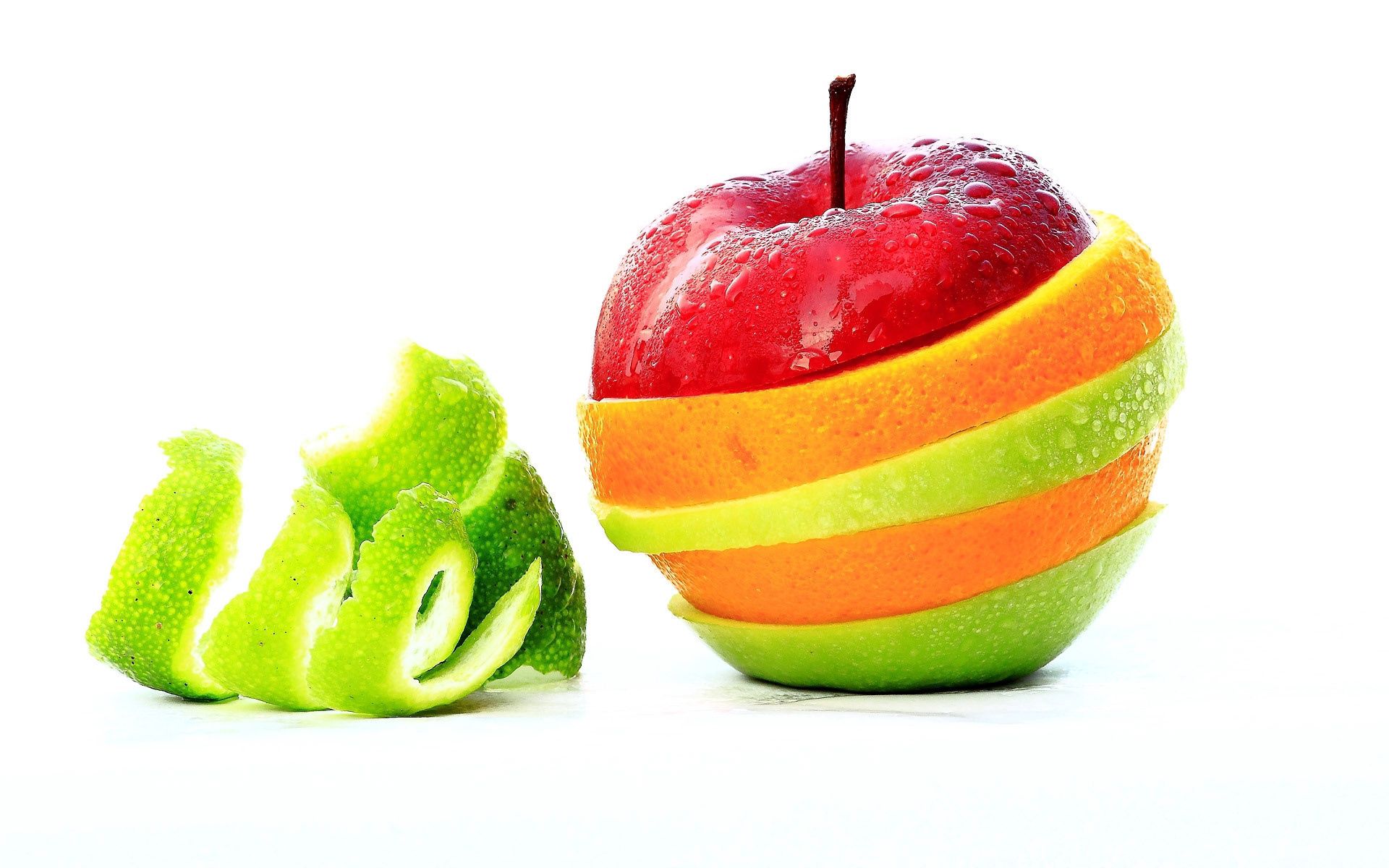 lobules, fruits, food, apple, orange, slices