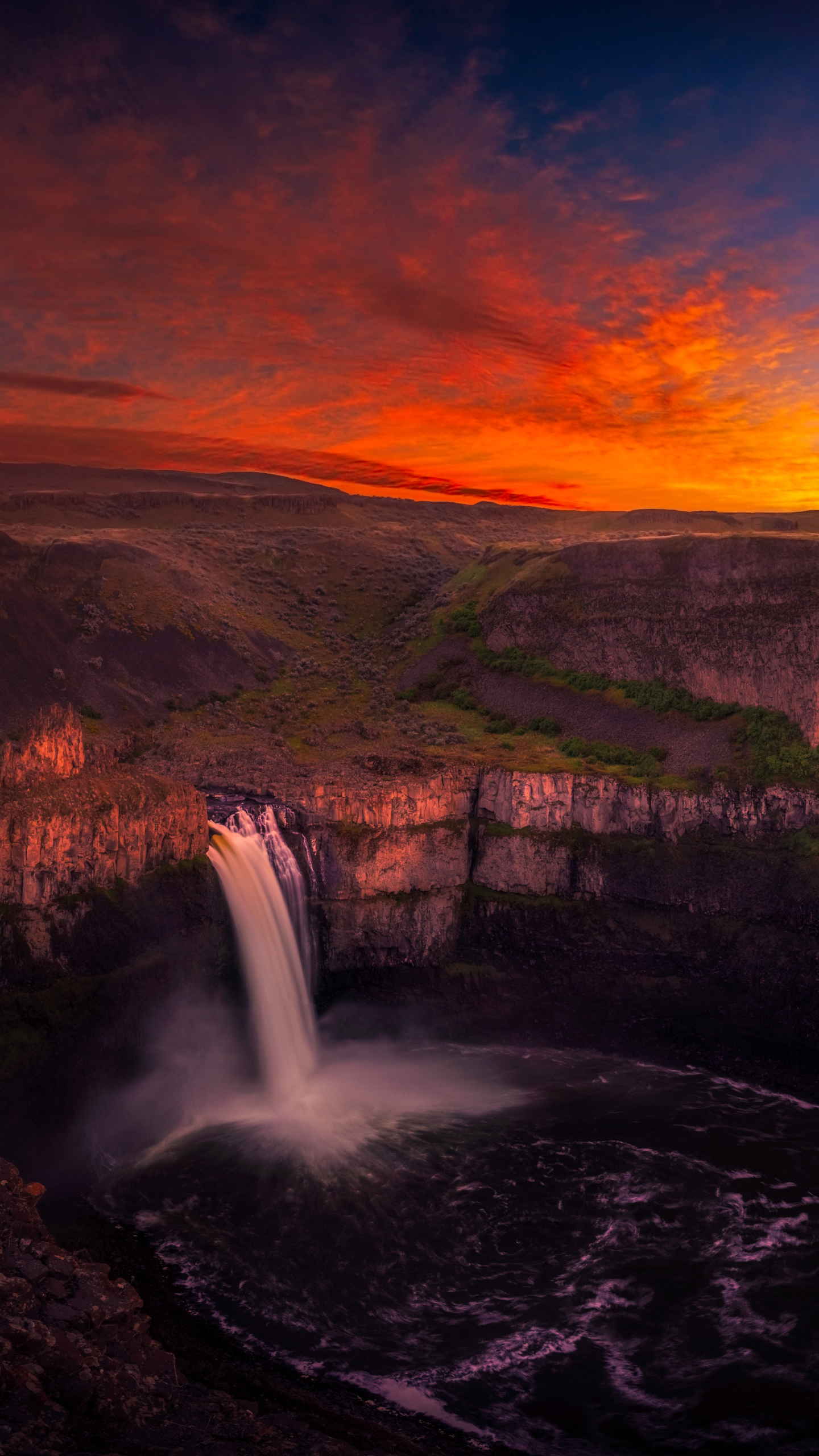 waterfalls, earth, palouse falls, canyon, waterfall, sunset, washington