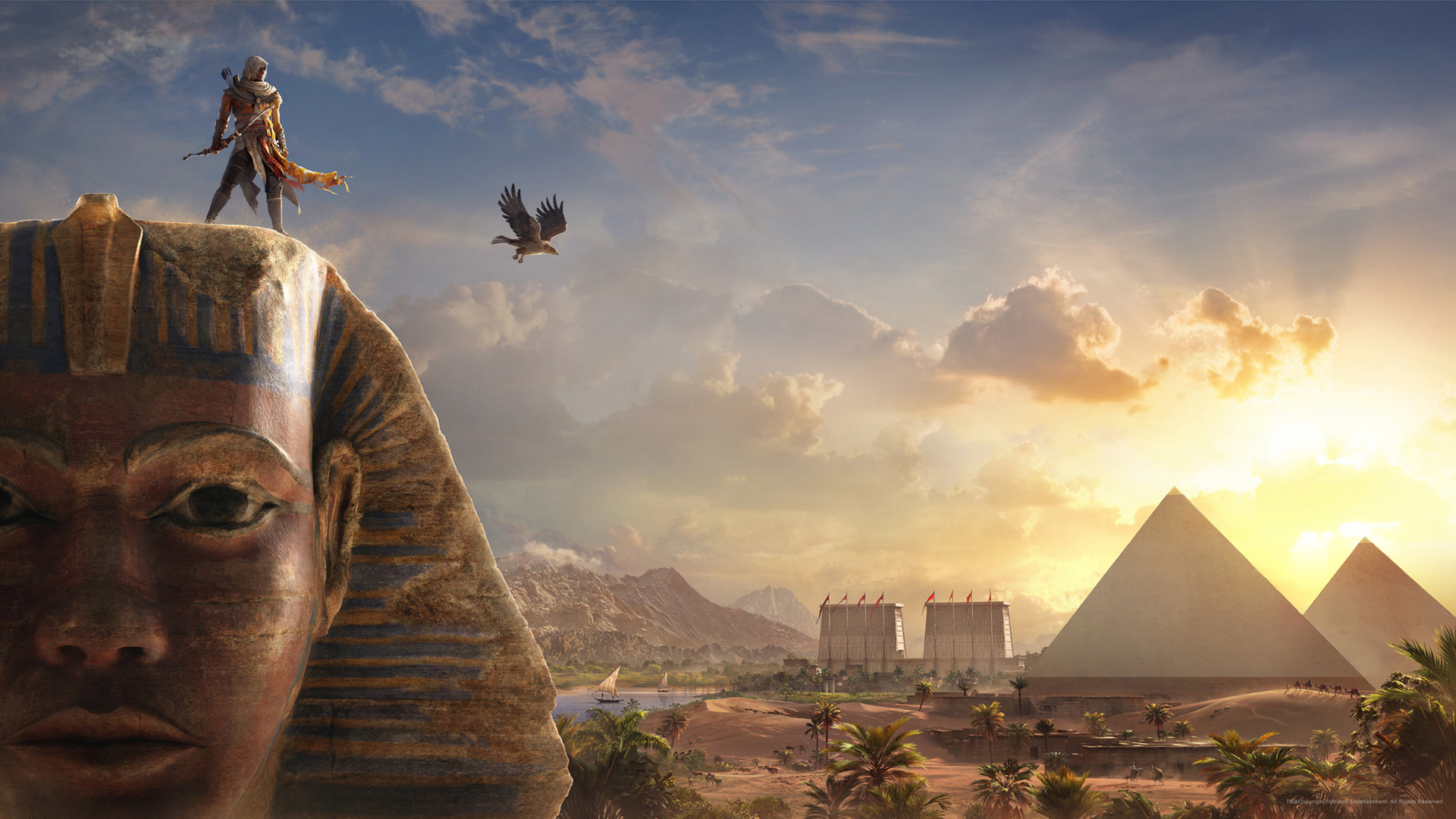 425607 Bild herunterladen pyramide, computerspiele, assassin's creed: origins, bayek von siwa, sphinx, assassin's creed - Hintergrundbilder und Bildschirmschoner kostenlos