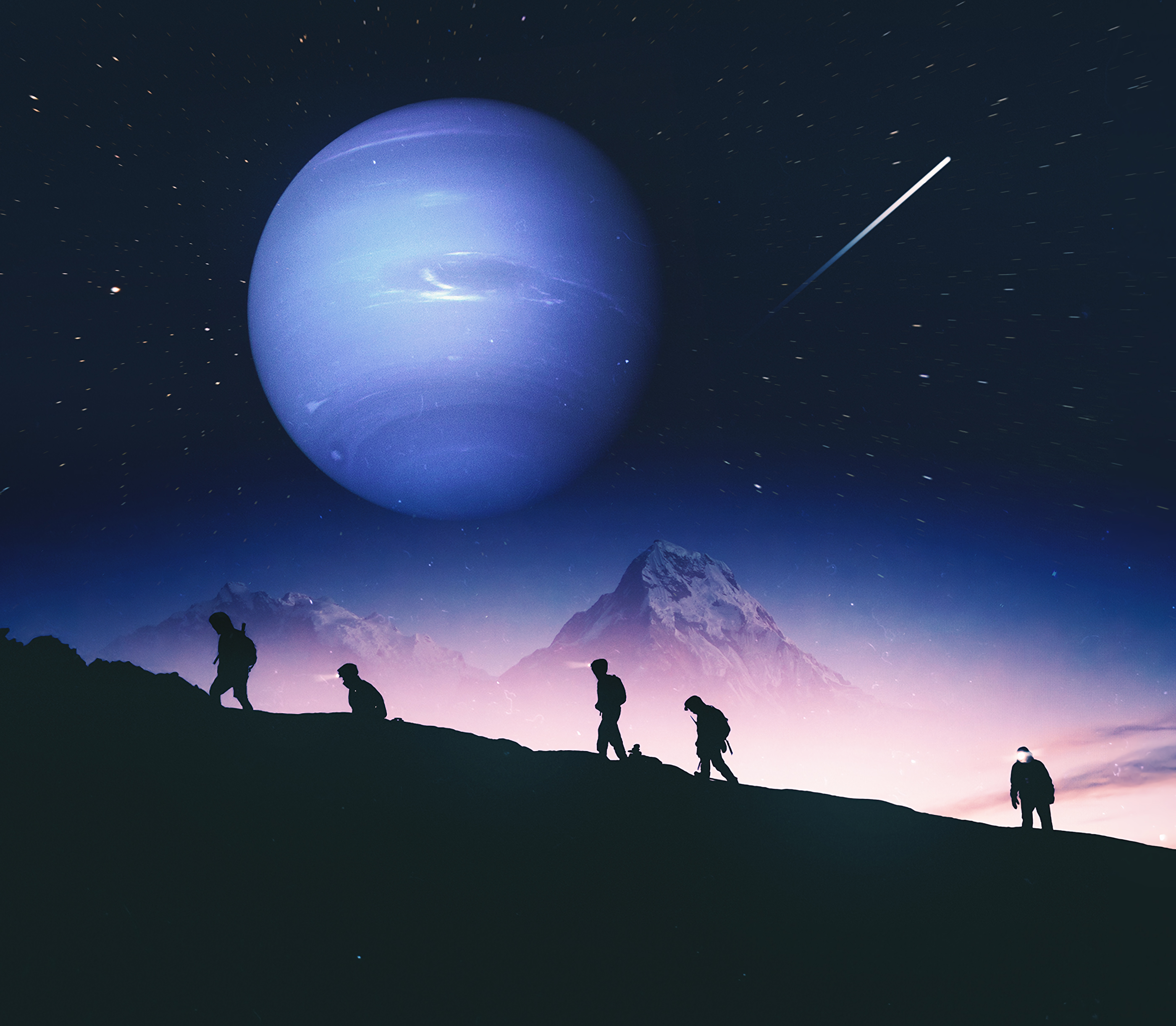 android universe, planet, people, mountains, miscellanea, miscellaneous, silhouettes