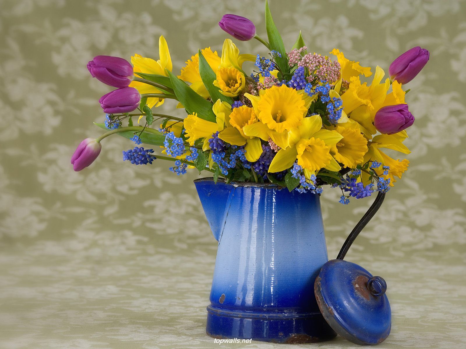 Download mobile wallpaper Flower, Vase, Spring, Yellow Flower, Man Made for free.