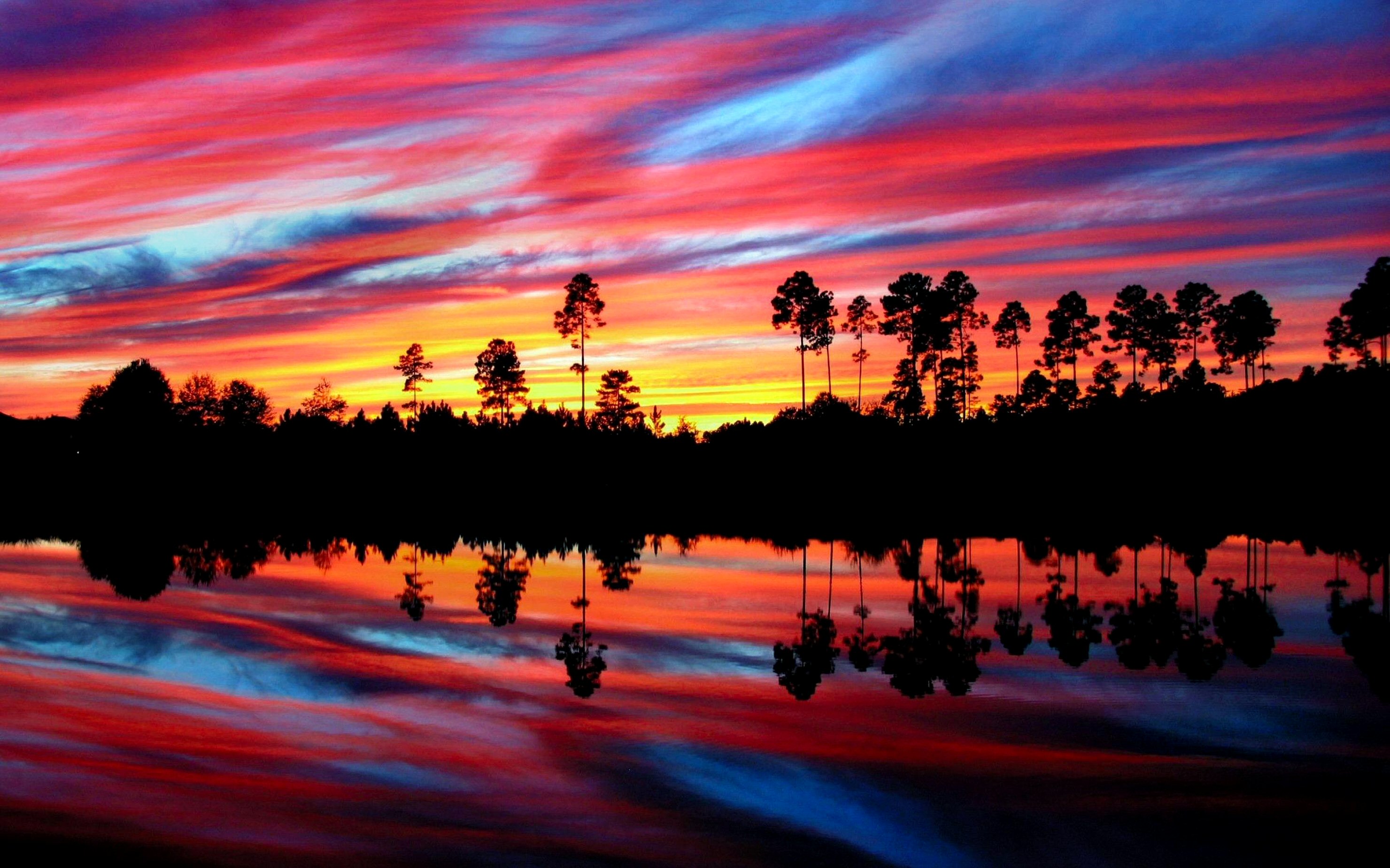 Free download wallpaper Sunset, Reflection, Tree, Earth, Colorful on your PC desktop