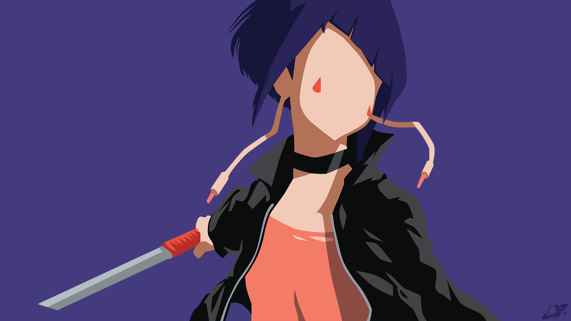 anime, my hero academia, collar, jacket, kyōka jirō, minimalist, purple hair, sword