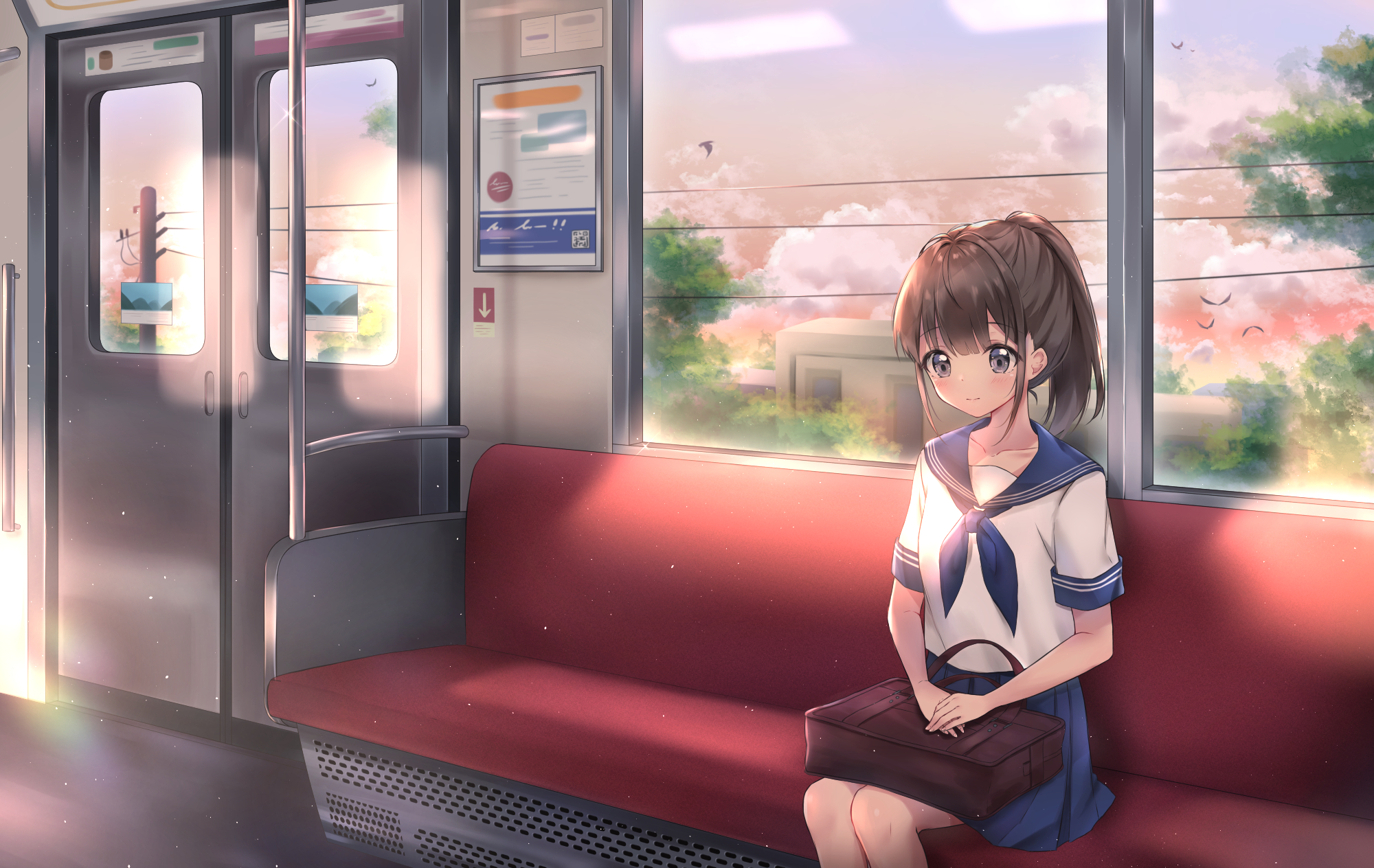 Аниме девушка в поезде