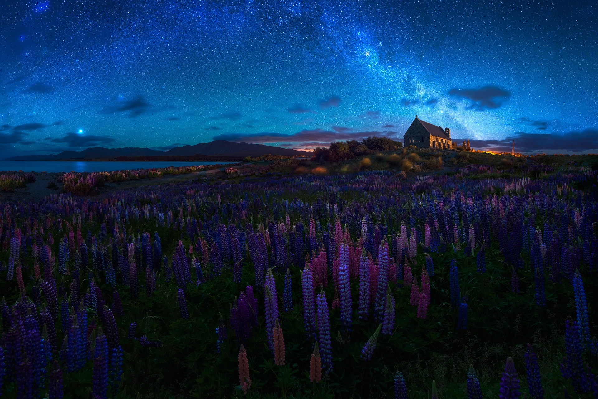 Новая Зеландия озеро Текапо звездное небо