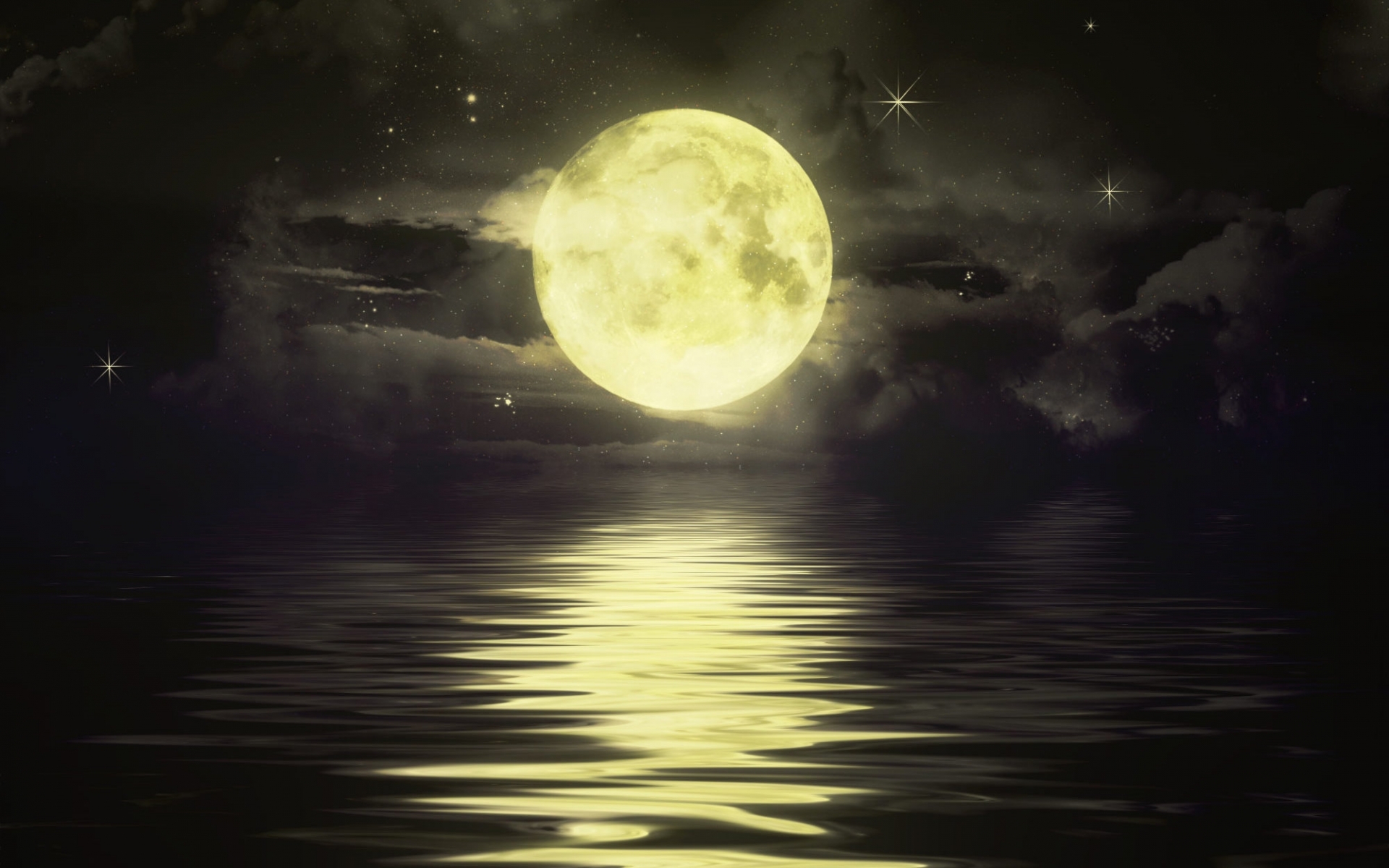 pictures, landscape, night, moon, yellow 1080p