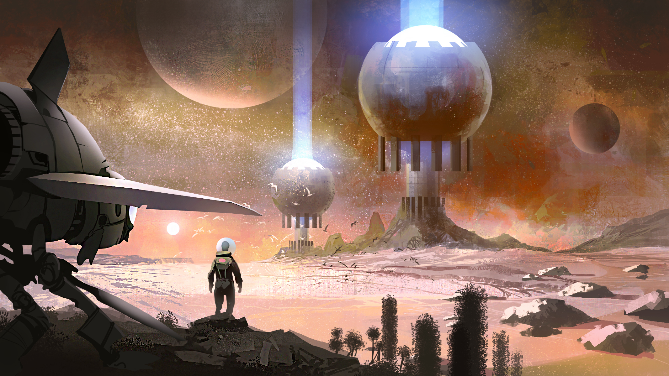video game, no man's sky, astronaut, building, exploration, landscape, planet phone wallpaper