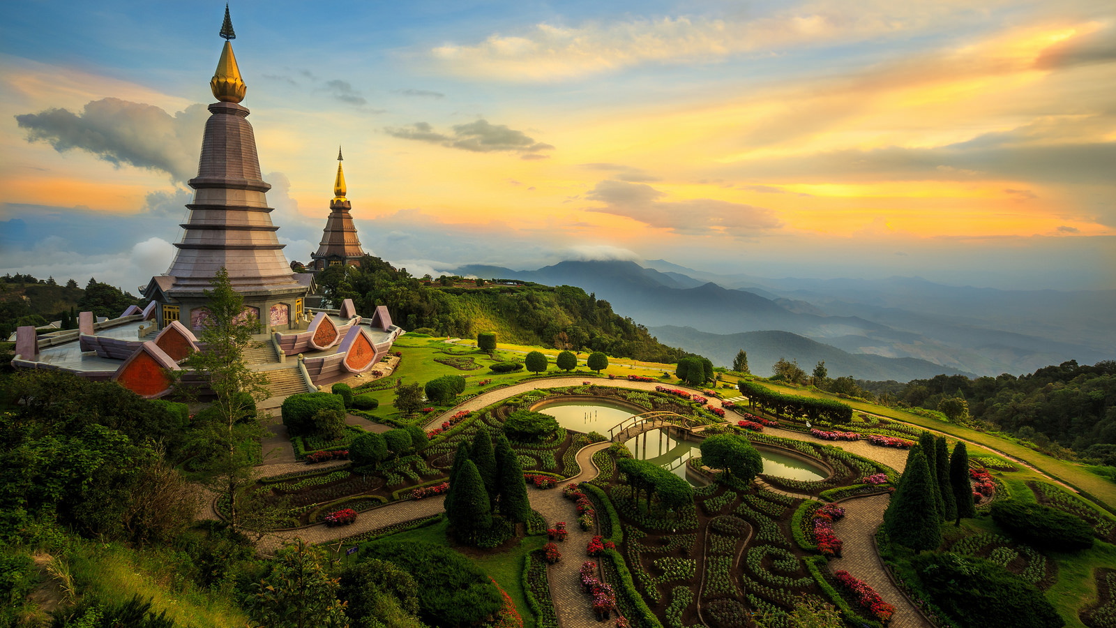 thailand, religious, the great holy relics pagoda nabhapolbhumisiri, architecture, buddhism, chiang mai, garden, pagoda