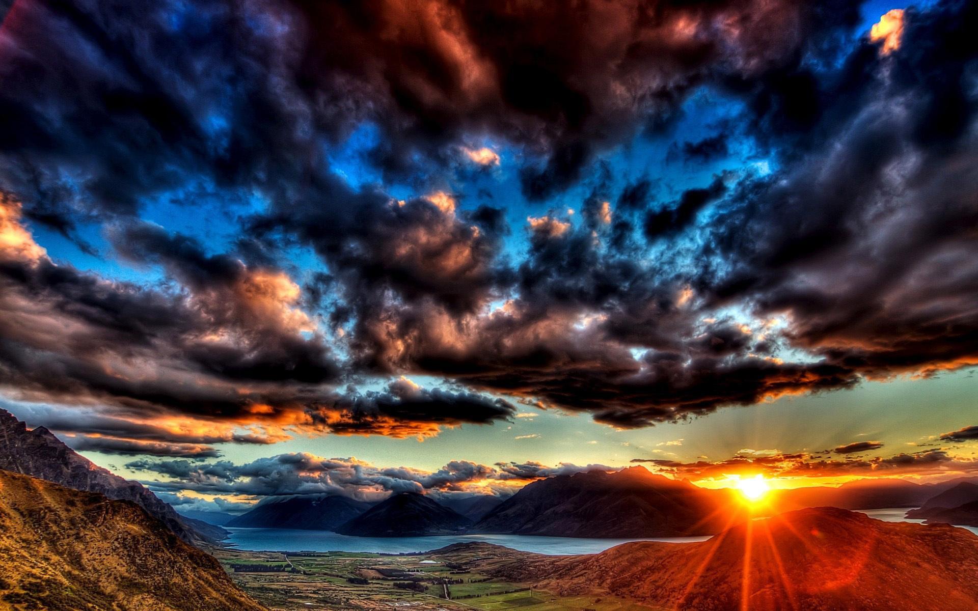 clouds, landscape, sunset, sky, mountains cellphone