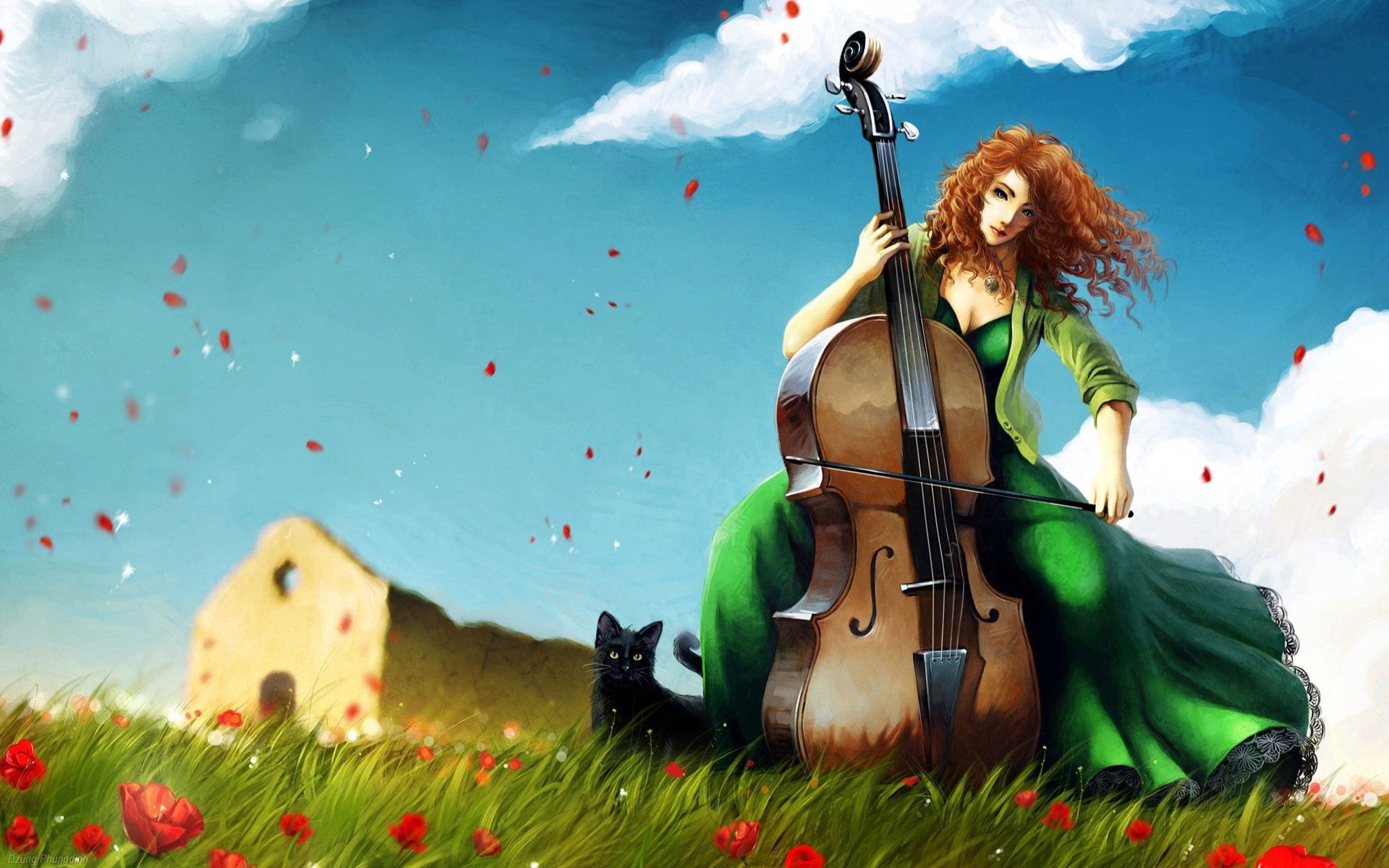 Download mobile wallpaper Game, Wind, Art, Musician, Girl for free.