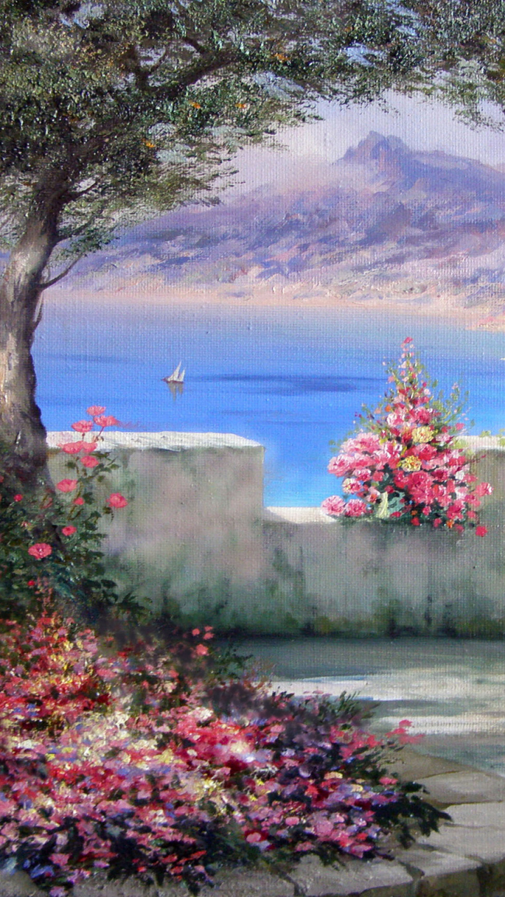artistic, painting, courtyard, colorful, ocean for android