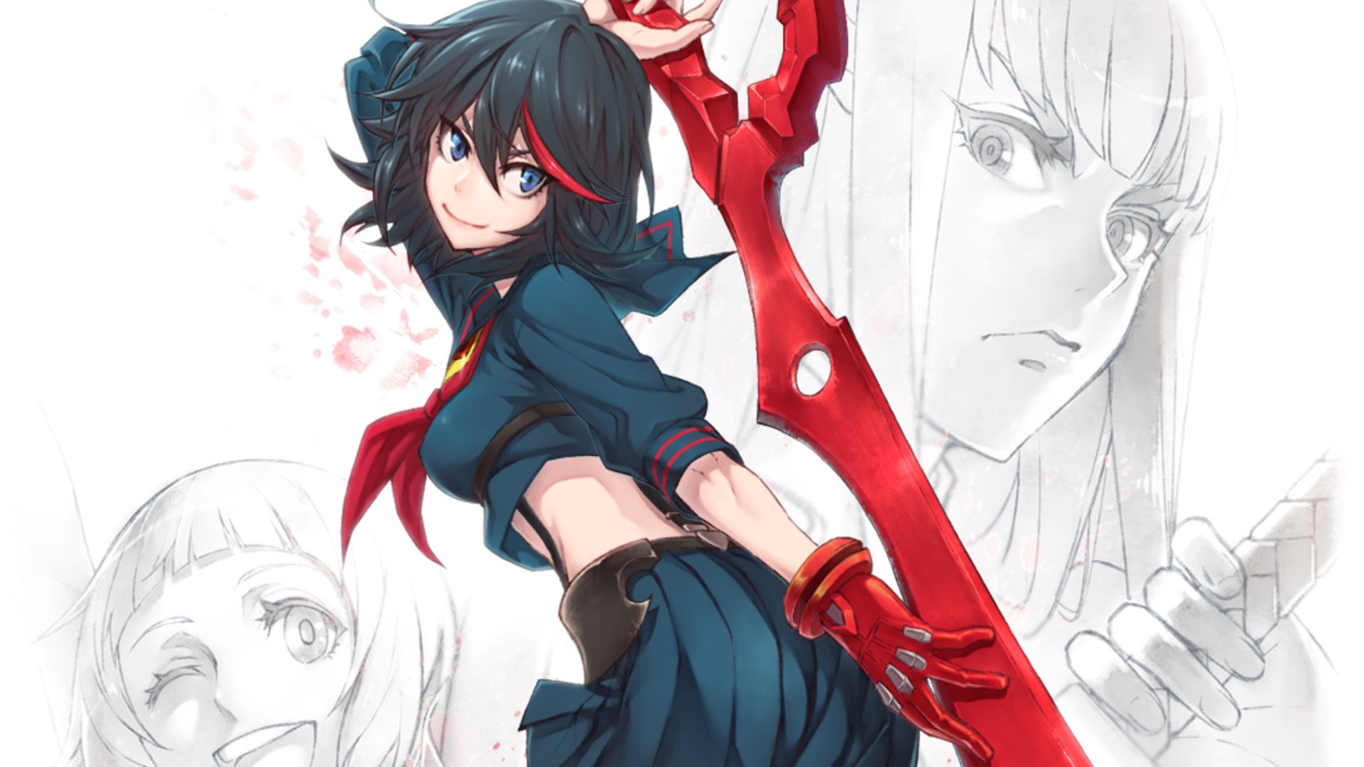 ryūko matoi, anime, kill la kill, blade, glove, mako mankanshoku, satsuki kiryūin, school uniform, sword