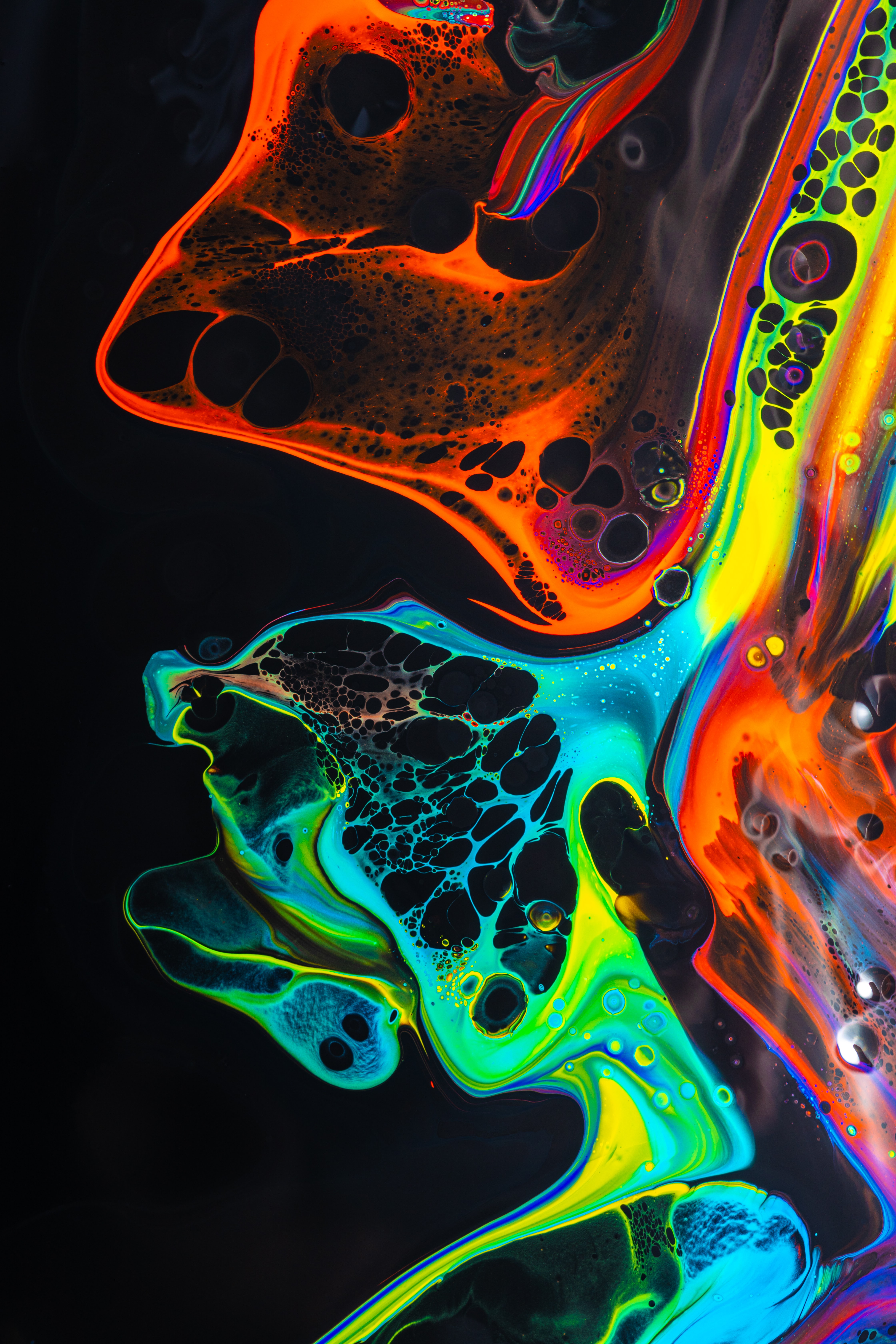 wallpapers fluid art, spots, liquid, abstract, multicolored, divorces, paint, motley, stains