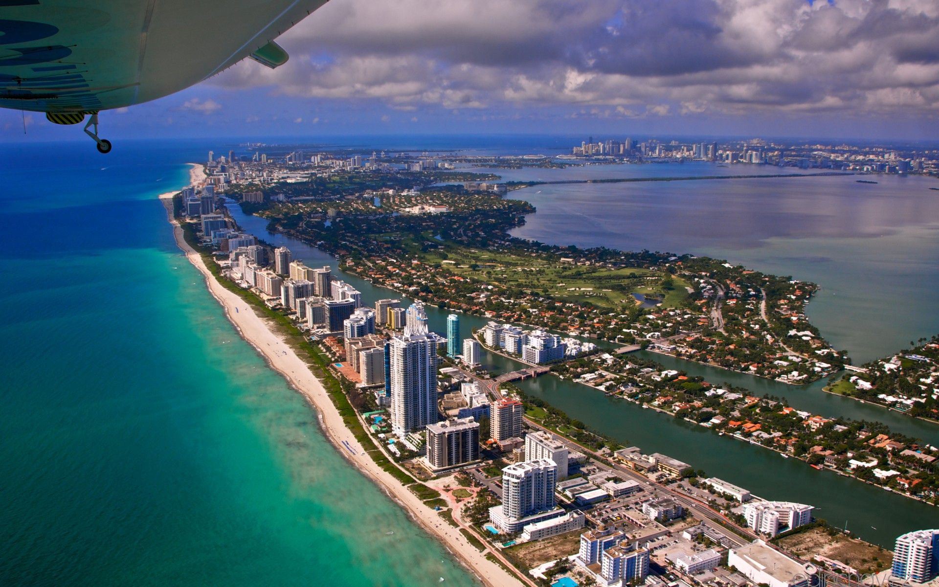 miami, cities, city, view from above, ocean, flight
