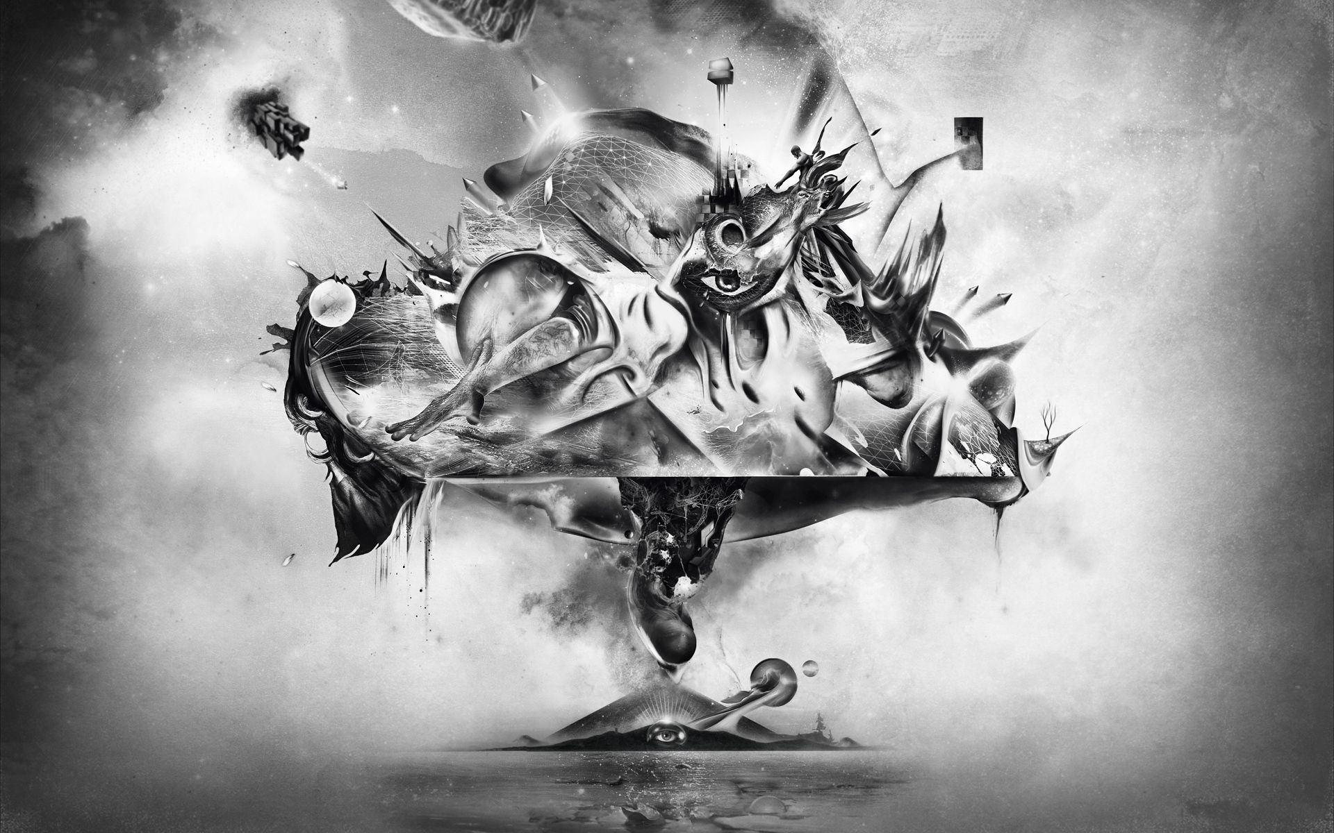 Download mobile wallpaper Chb, Explosion, Bw, Picture, Abstract, Art, Drawing, Fantasy for free.