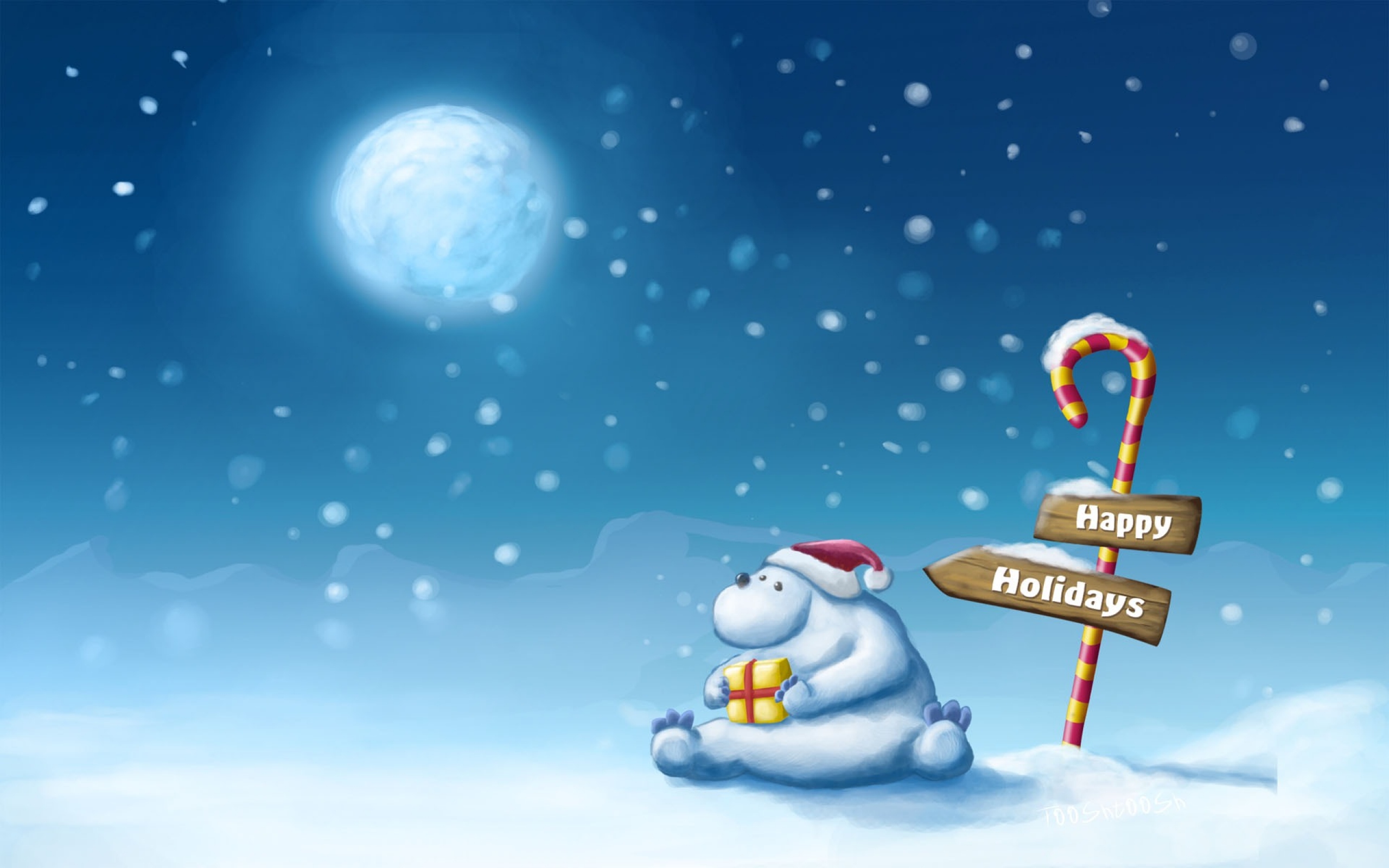 176406 免費下載壁紙 节日, 圣诞节, 熊, 蓝色, 礼物, 月亮, 北极, 圣诞帽, 雪 屏保和圖片