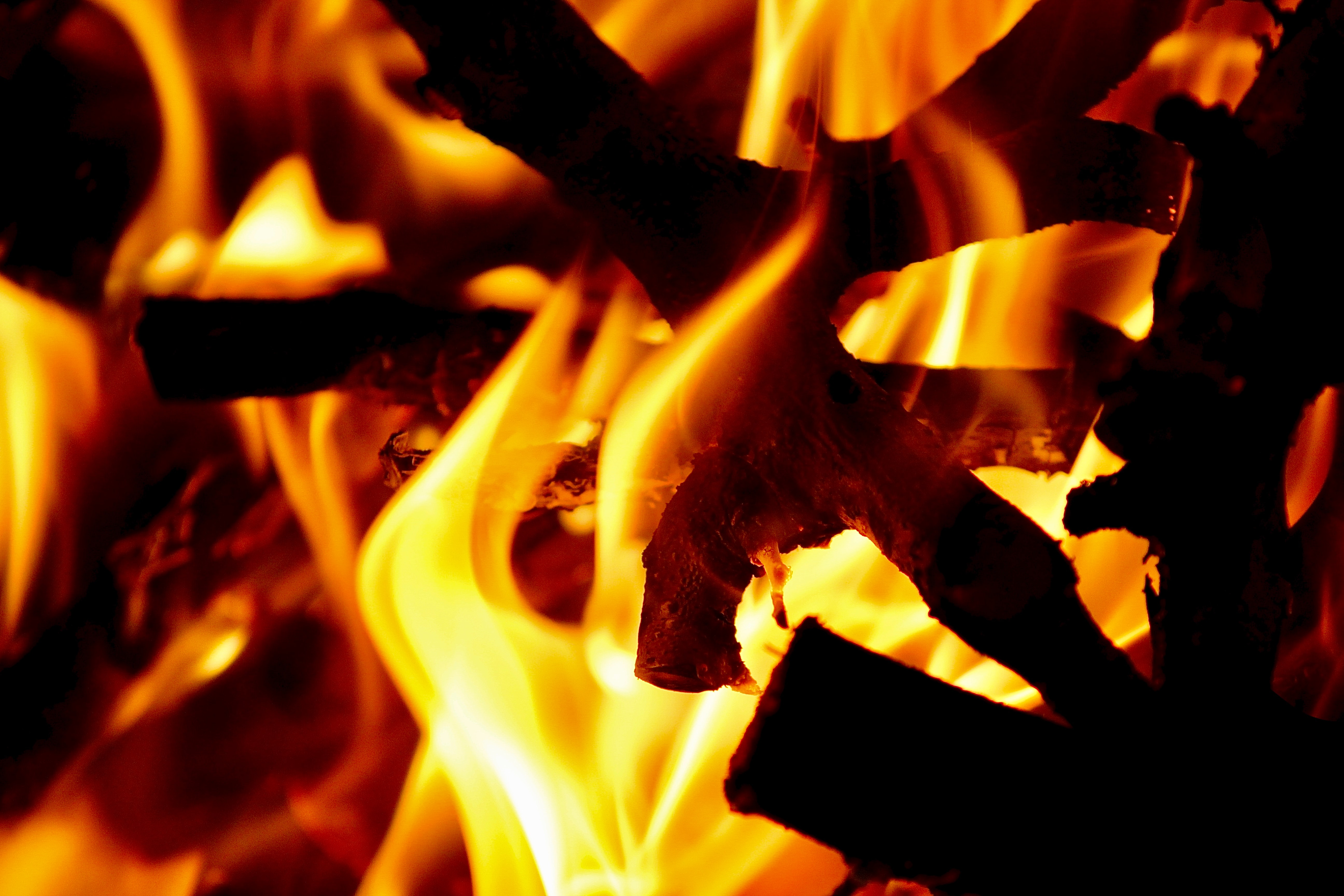 Mobile wallpaper bonfire, fire, dark, flame, logs