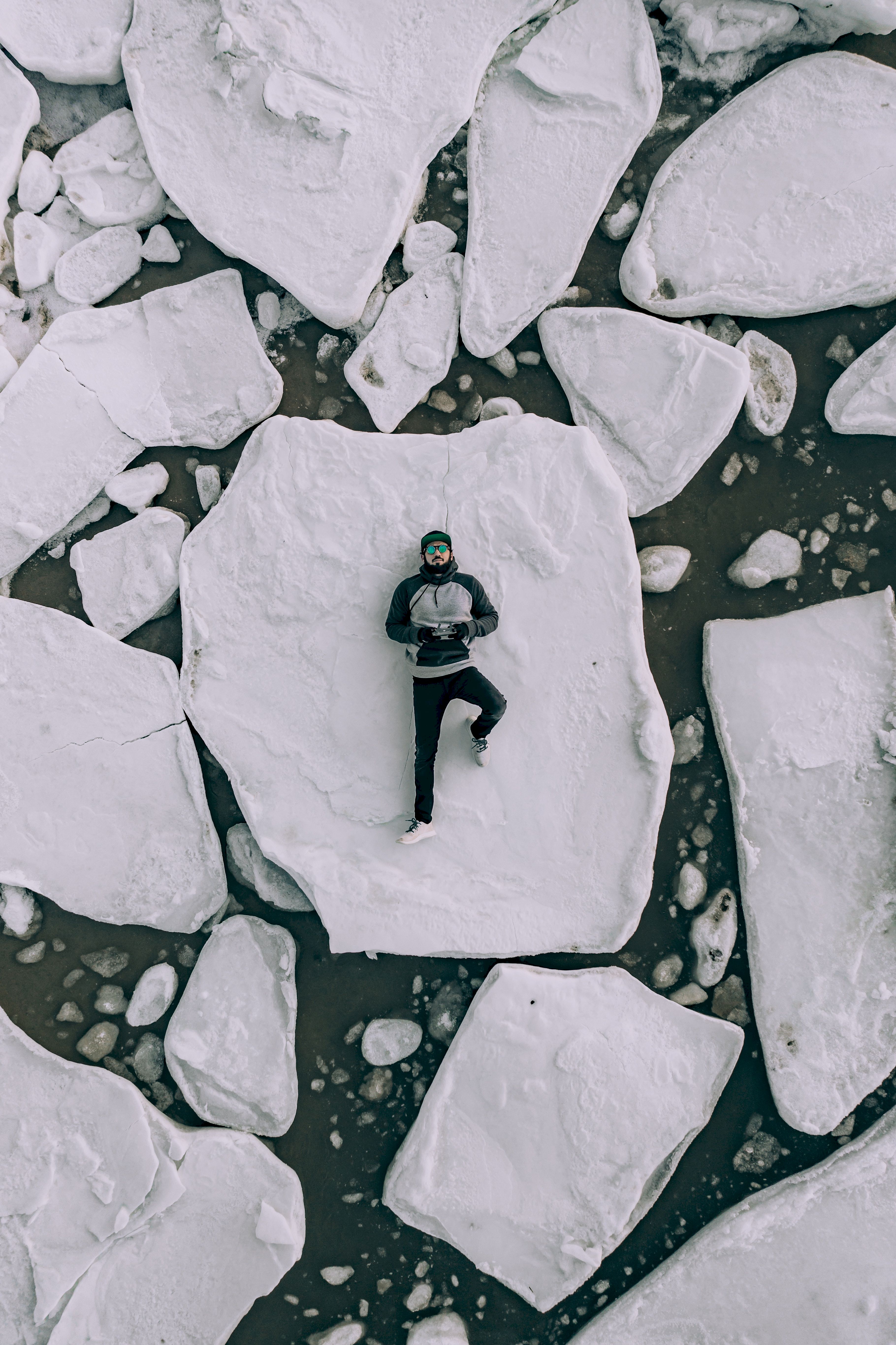 winter, nature, ice, snow, journey, human, person, ice floes