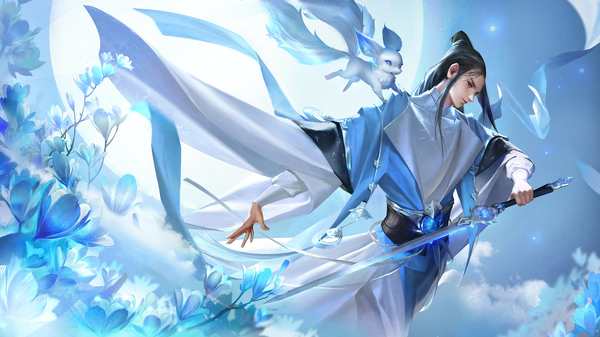 Majestic Swordsman on Cliff Digital Wallpaper