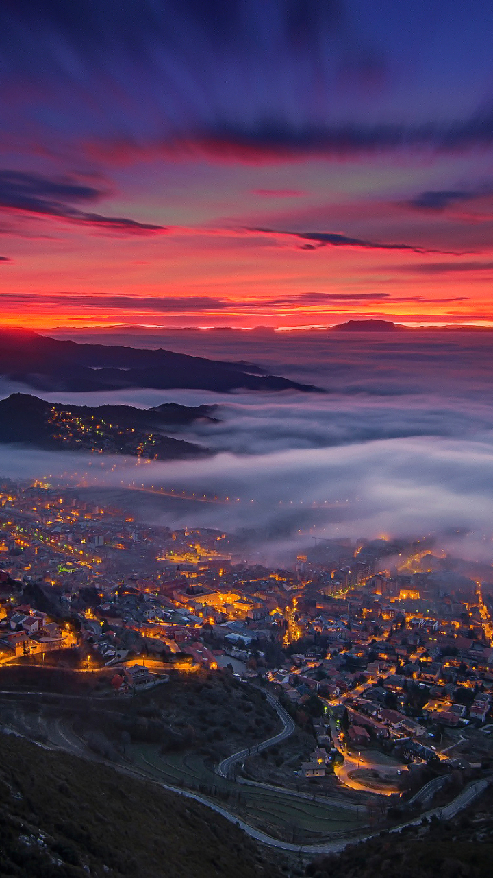 night, photography, landscape, spain, horizon, valley, fog, catalonia, berga, cloud, sky HD wallpaper