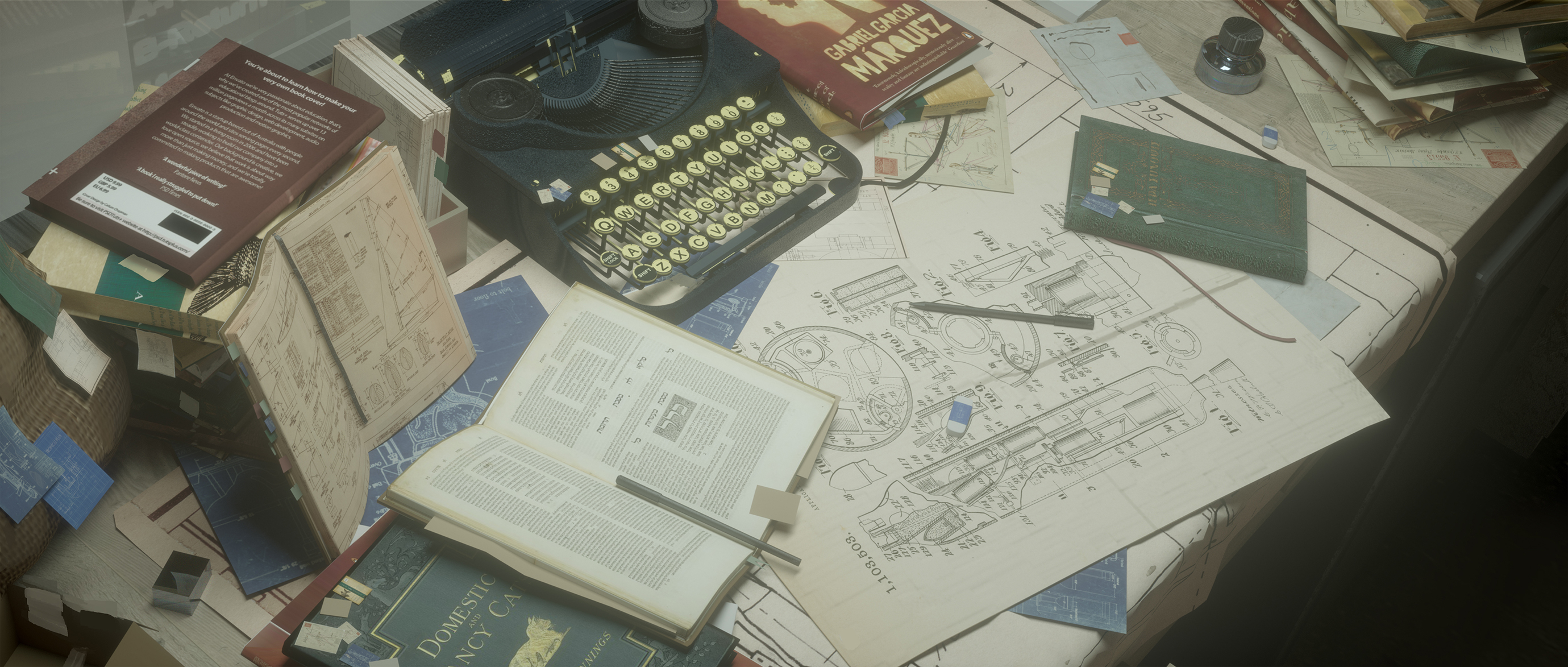 typewriter, anime, original, book, schematic