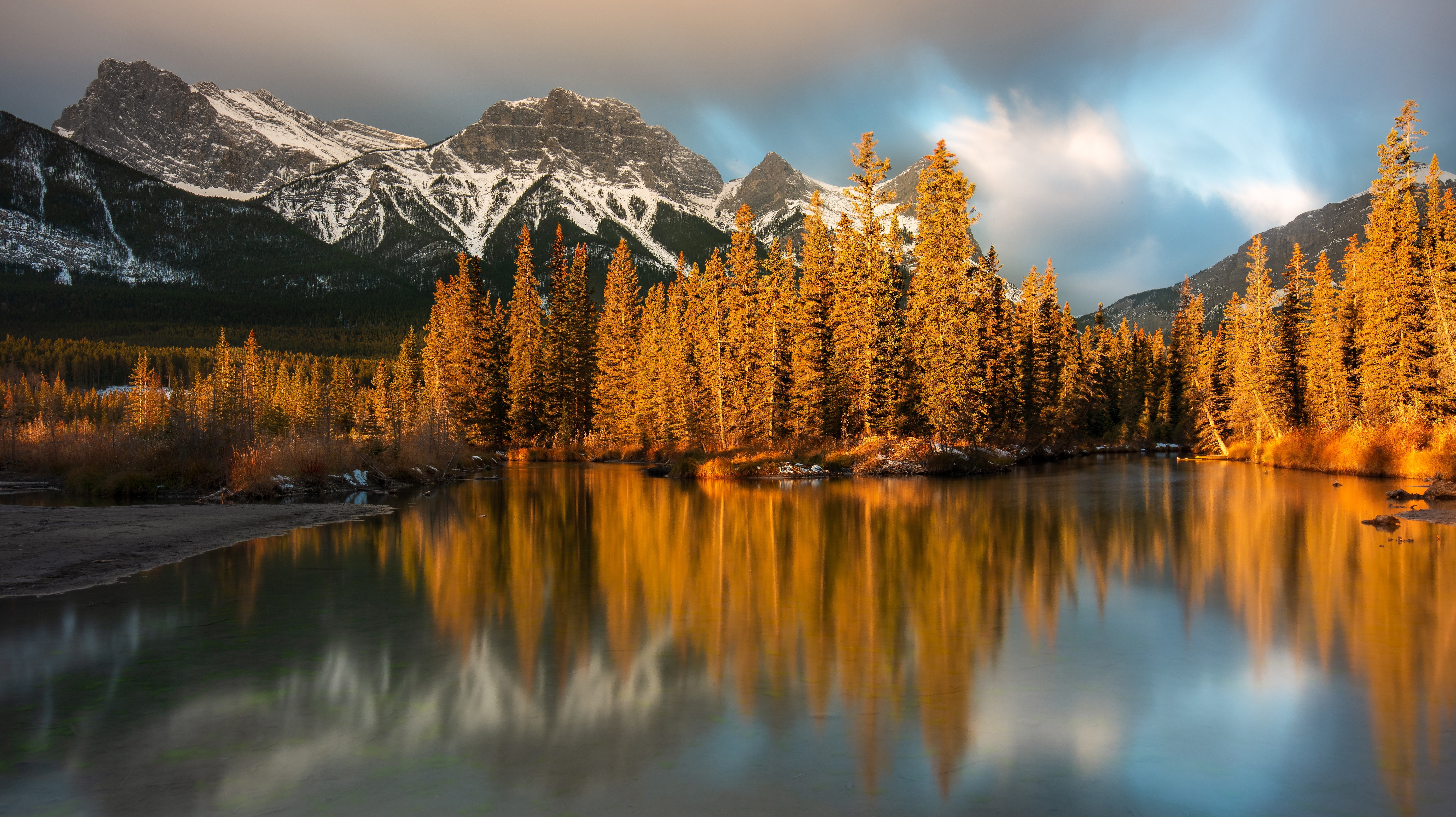 canada, canadian rockies, earth, mountain, alberta, fall, forest, reflection, river, mountains Full HD