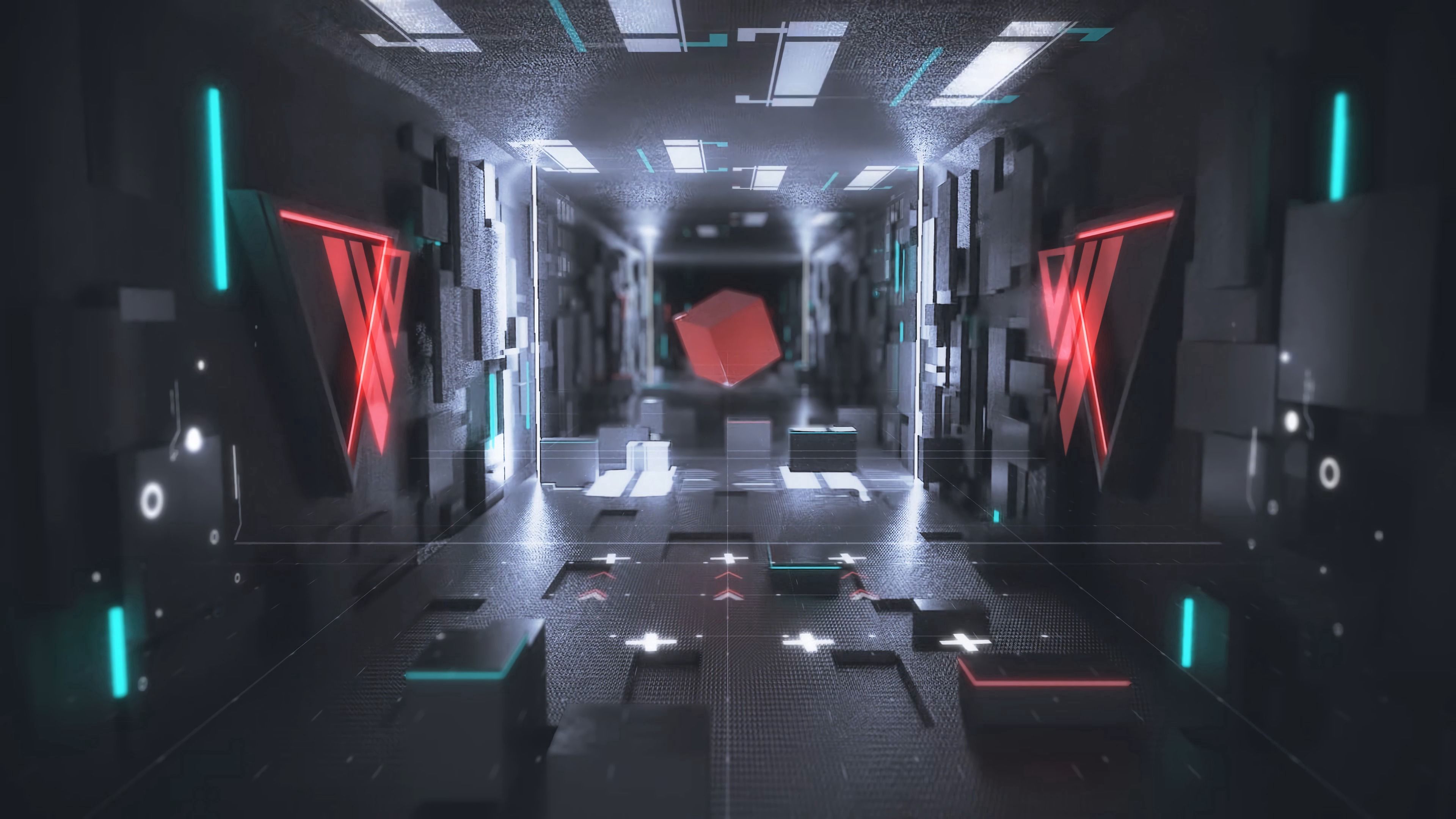 cube, 3d, neon, glow, figure 8K