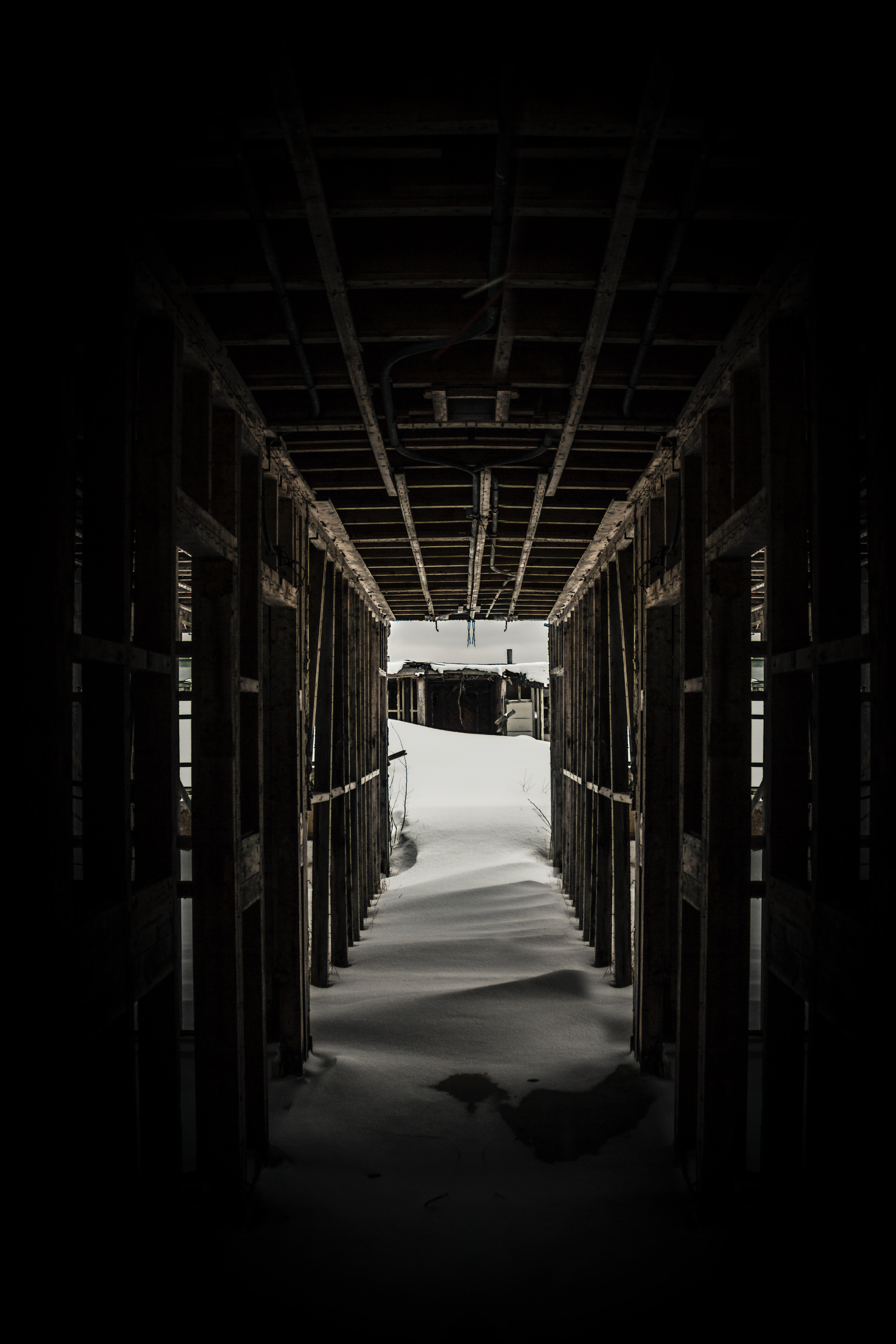 wooden, snow, dark, miscellanea, miscellaneous, wood, drifts, tunnel Free Stock Photo