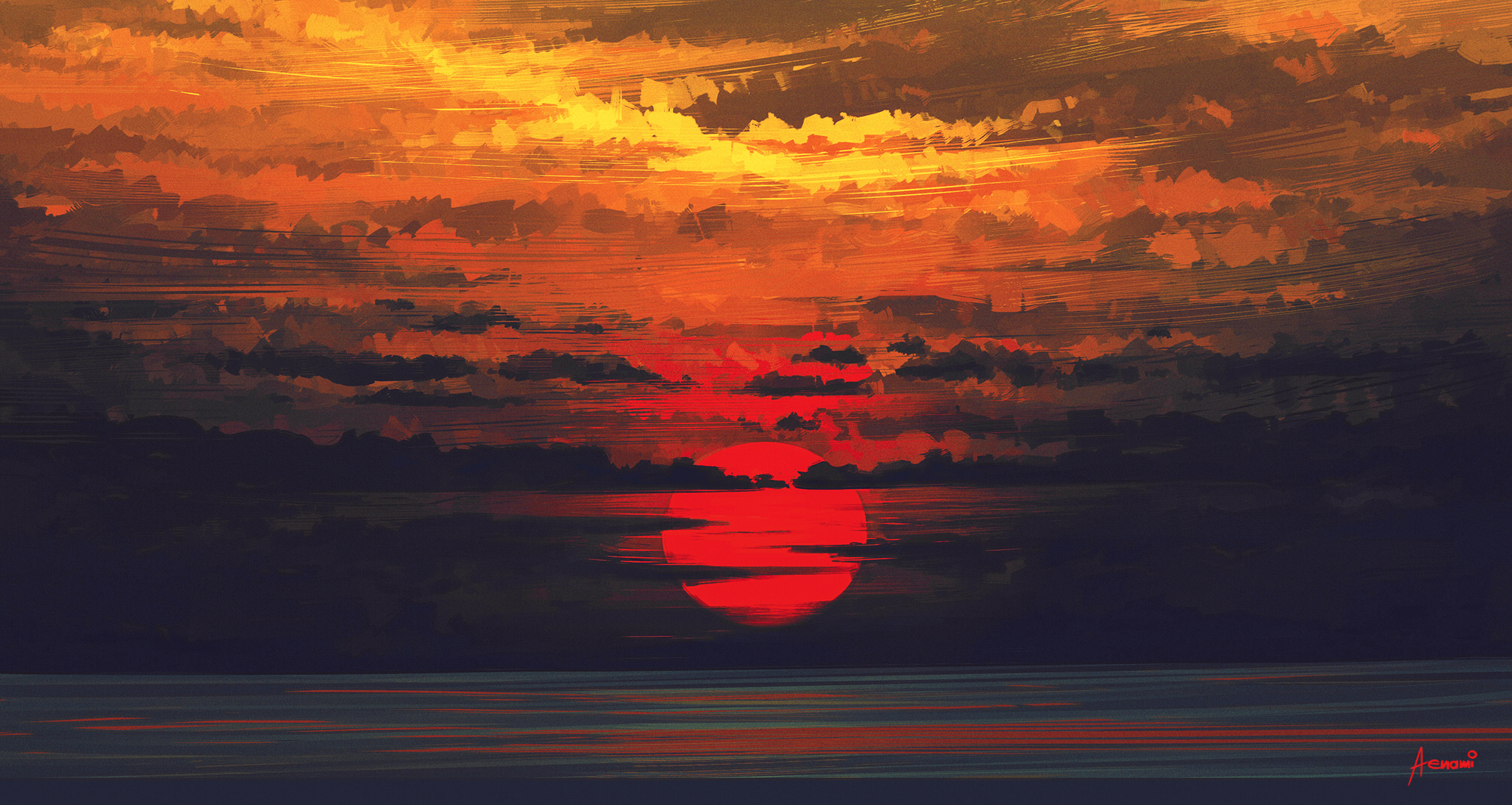 Free download wallpaper Nature, Sunset, Sky, Sun, Horizon, Ocean, Artistic, Cloud on your PC desktop