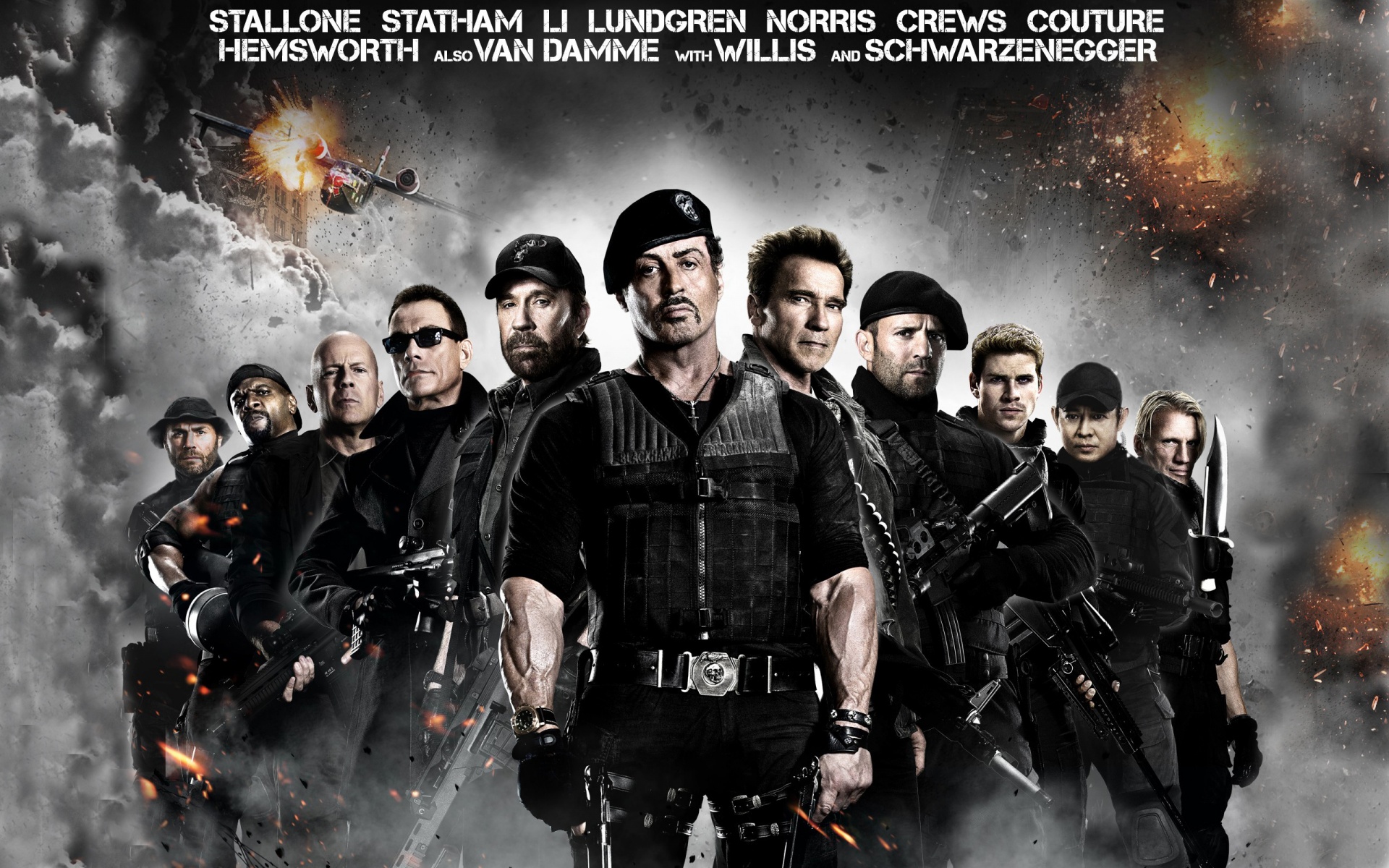 the expendables, movie, the expendables 2, arnold schwarzenegger, barney ross, billy (the expendables), booker (the expendables), bruce willis, chuck norris, church (the expendables), dolph lundgren, gunnar jensen, hale caesar, jason statham, jean claude van damme, jet li, lee christmas, liam hemsworth, randy couture, sylvester stallone, terry crews, toll road, trench (the expendables), vilain (the expendables), yin yang (the expendables) 5K