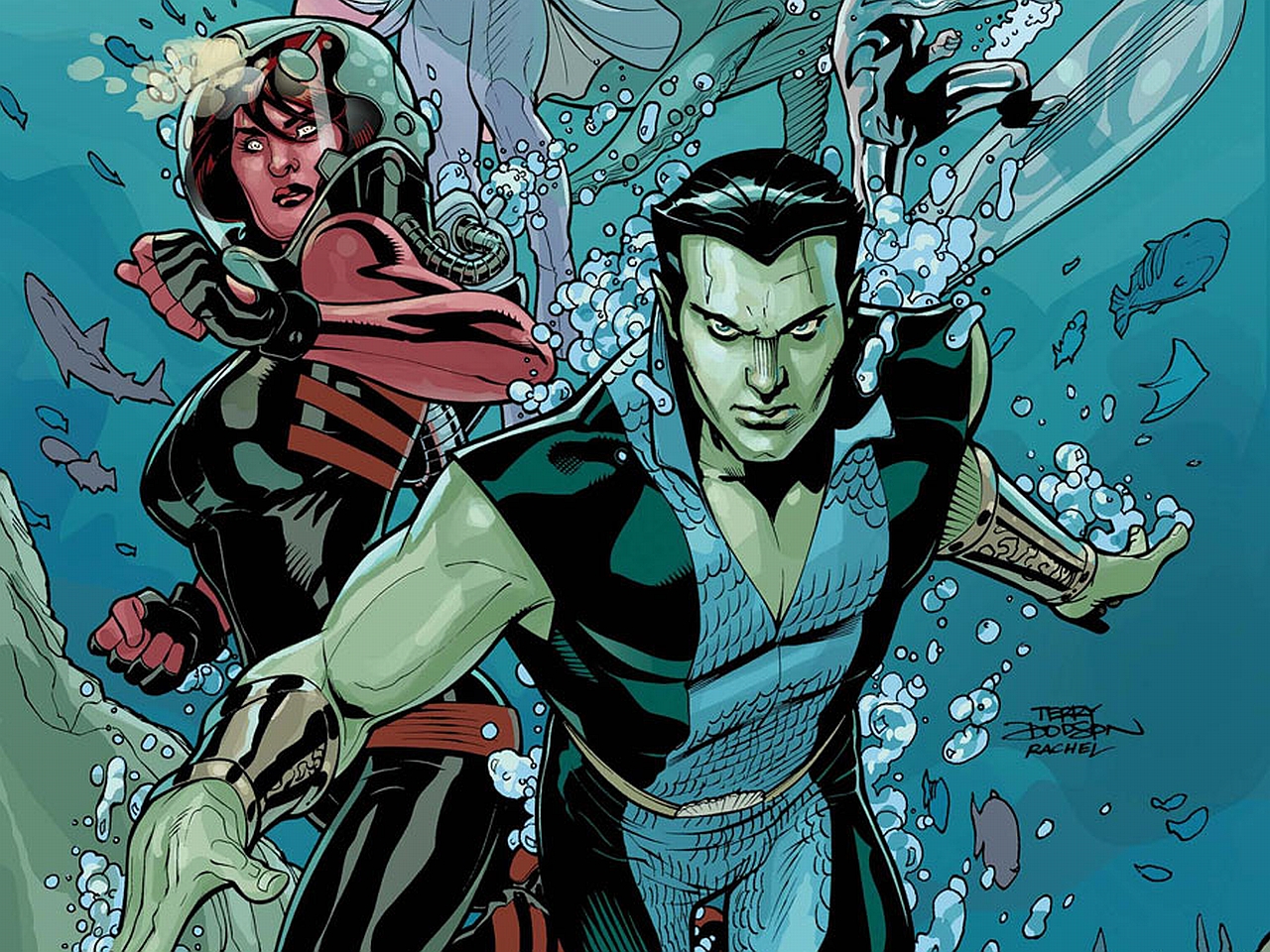 comics, defenders, defenders (marvel comics), namor the sub mariner, red she hulk, silver surfer