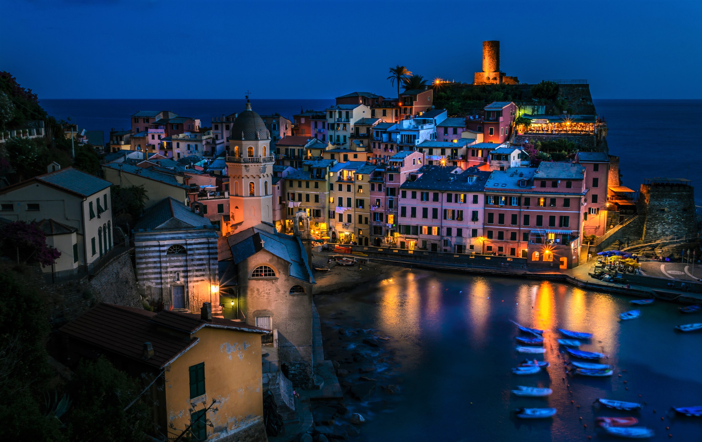 PC Wallpapers man made, vernazza, coast, house, italy, light, night, village, towns