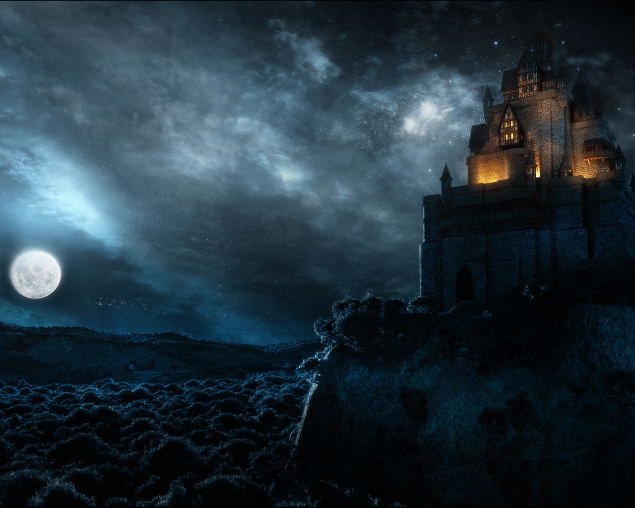 картинки замков ночью