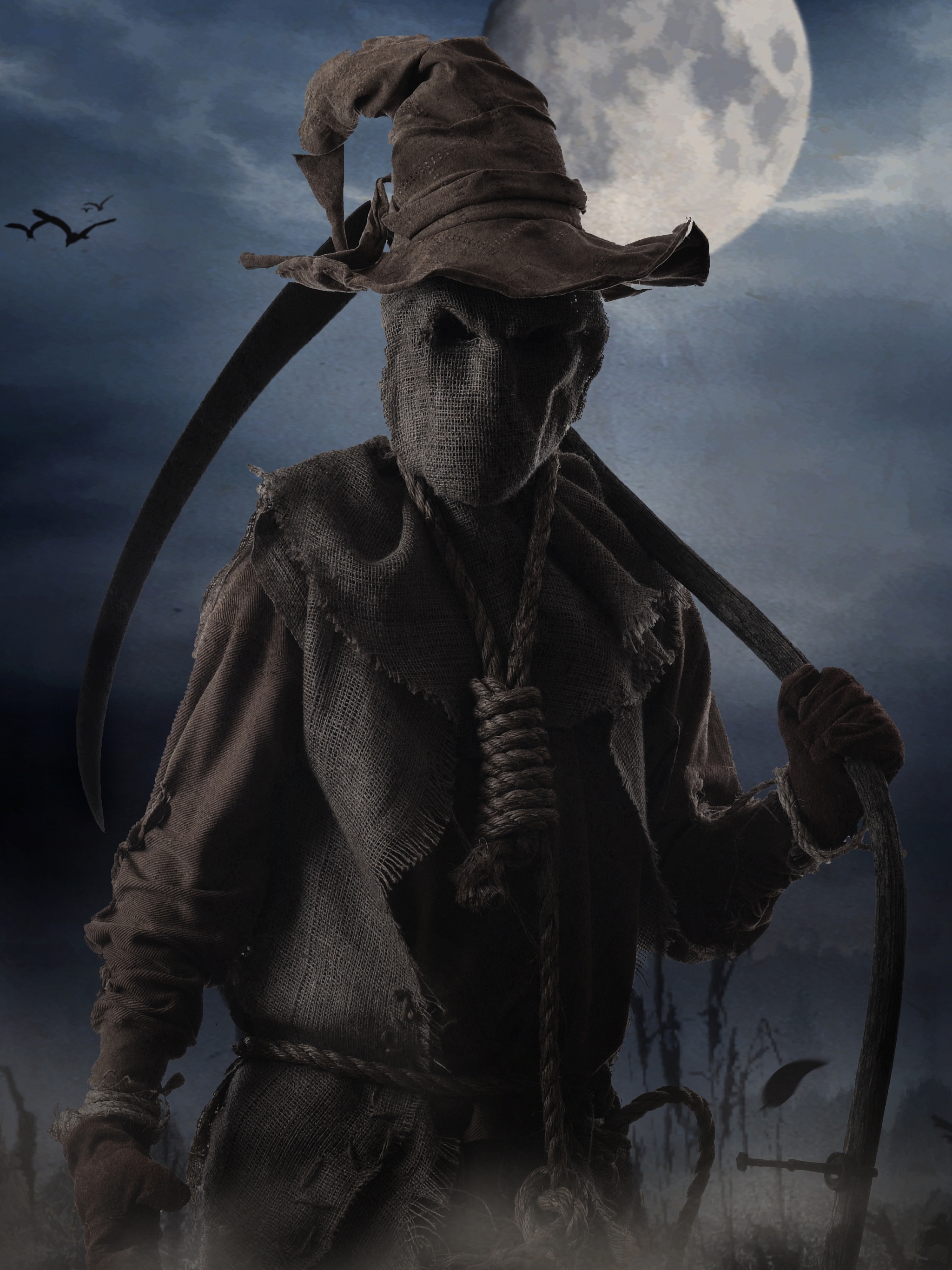 Download mobile wallpaper Dark, Evil, Spooky, Grim Reaper, Scarecrow, Horror, Scary for free.