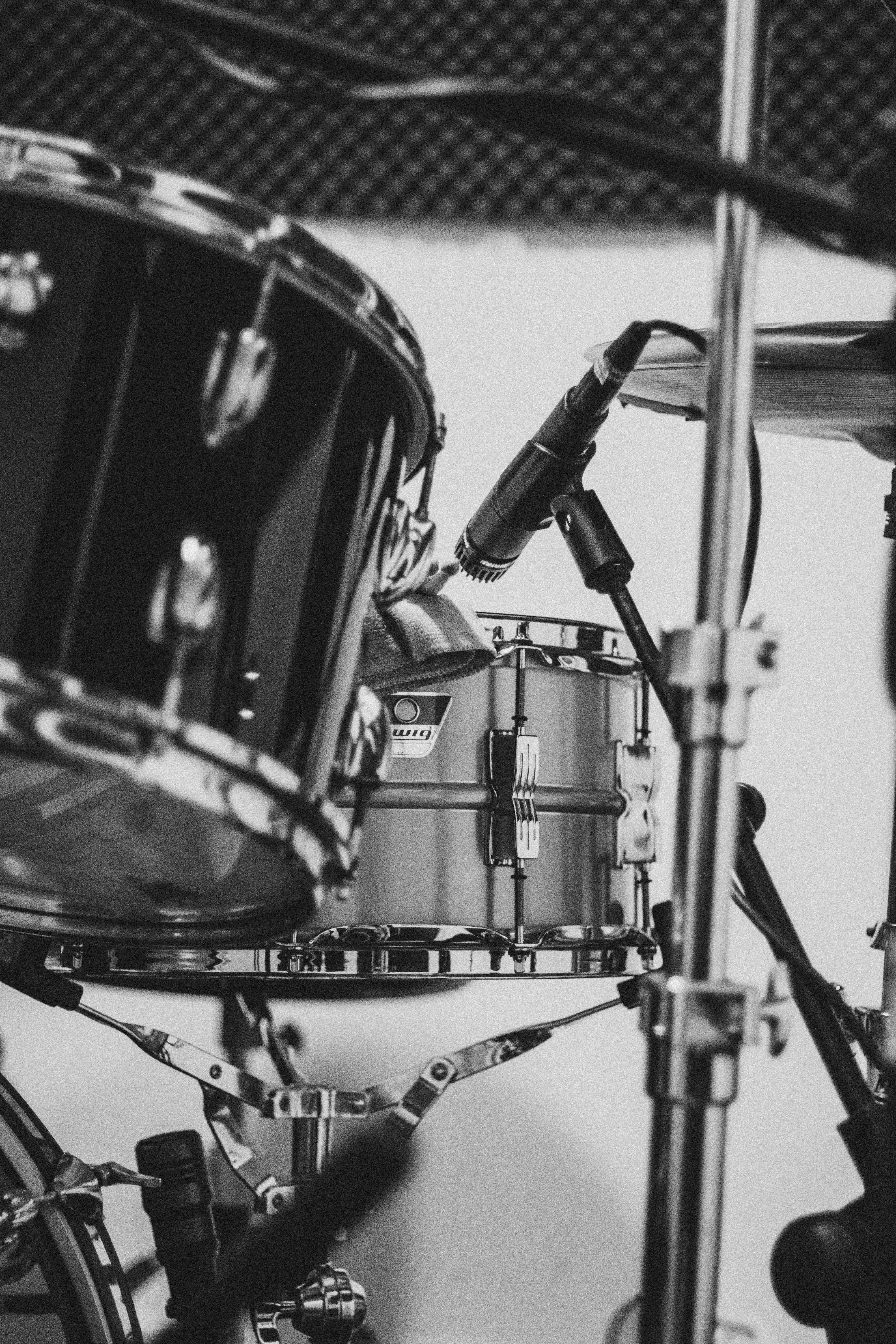 drums, musical instrument, music, drum kit, drum set, bw, chb, microphone for android