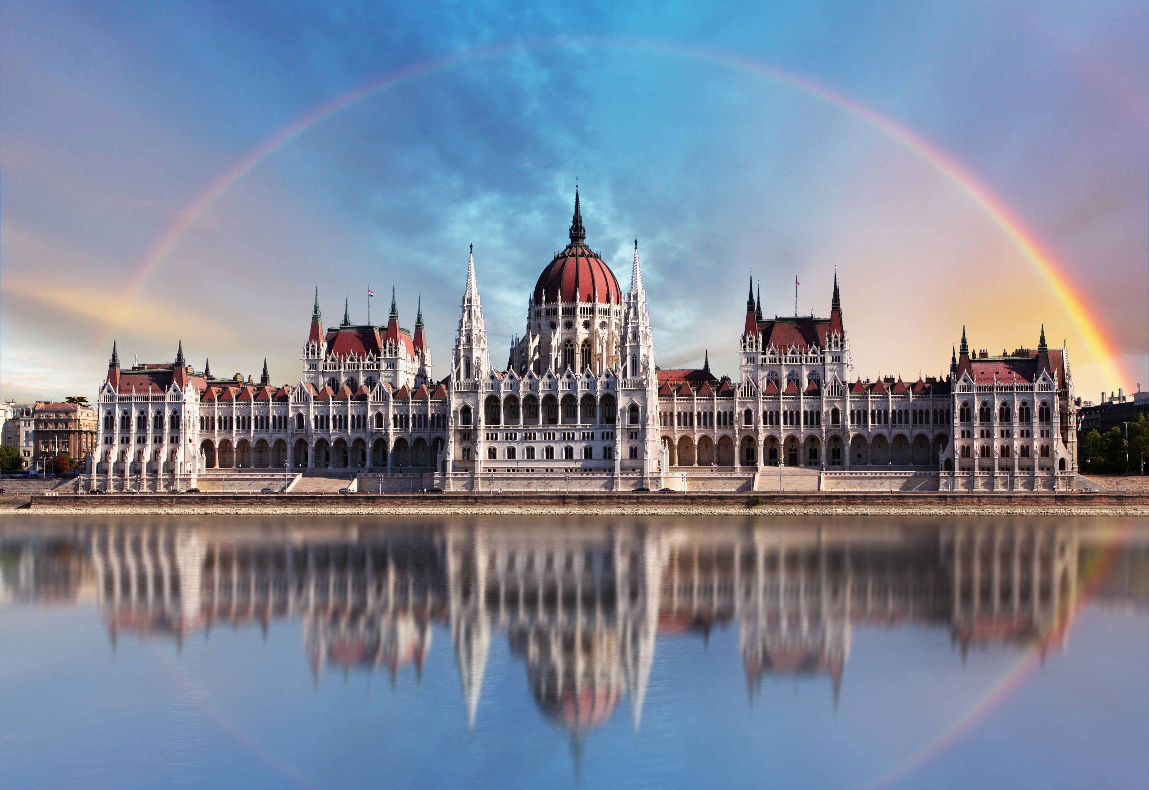 342613 скачать картинку памятники, венгрия, сделано человеком, здание венгерского парламента, будапешт, радуга - обои и заставки бесплатно