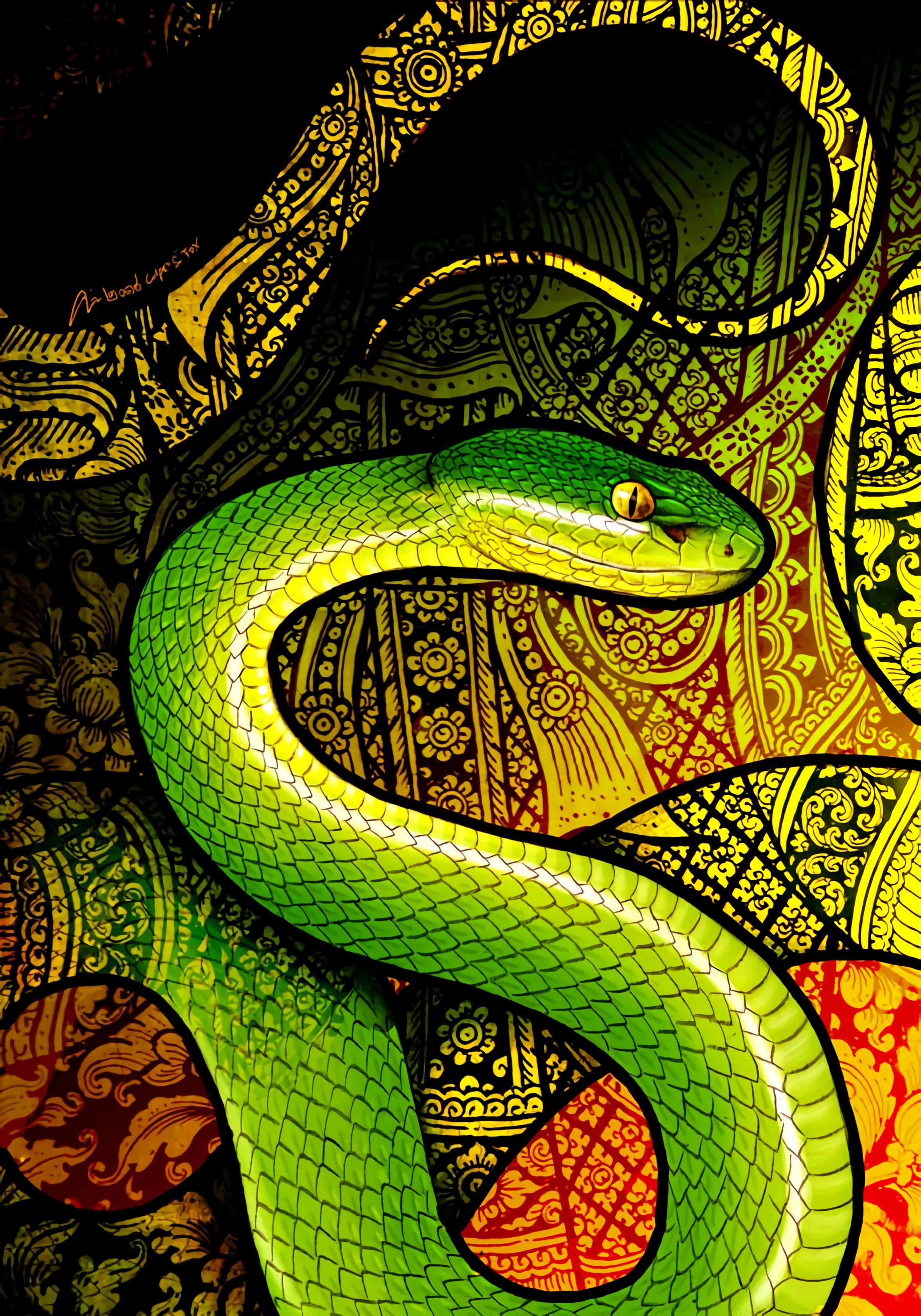 pattern, snake, art, reptile 5K