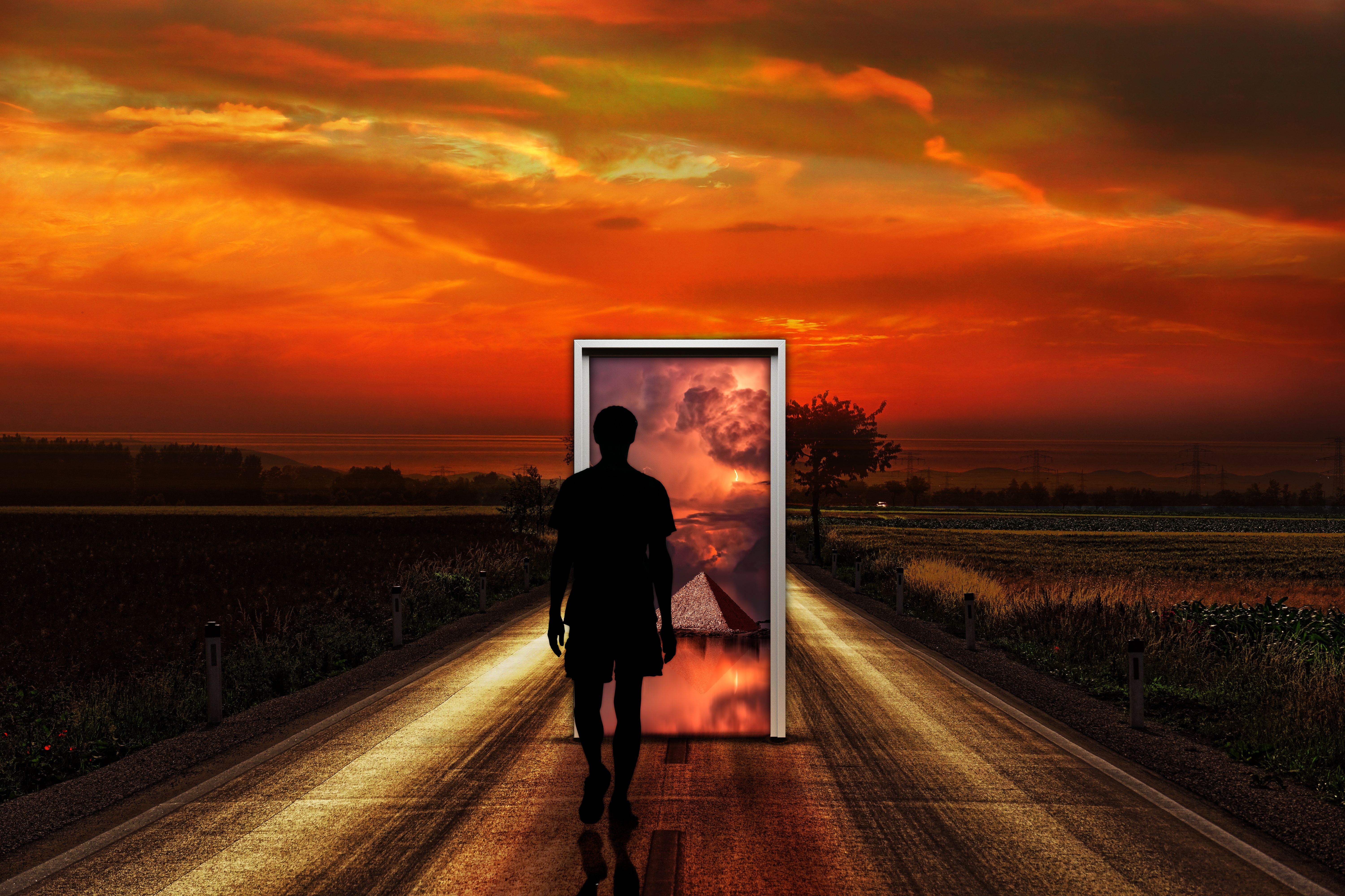 Download mobile wallpaper Person, Door, Human, Imagination, Surrealism, Fantasy for free.