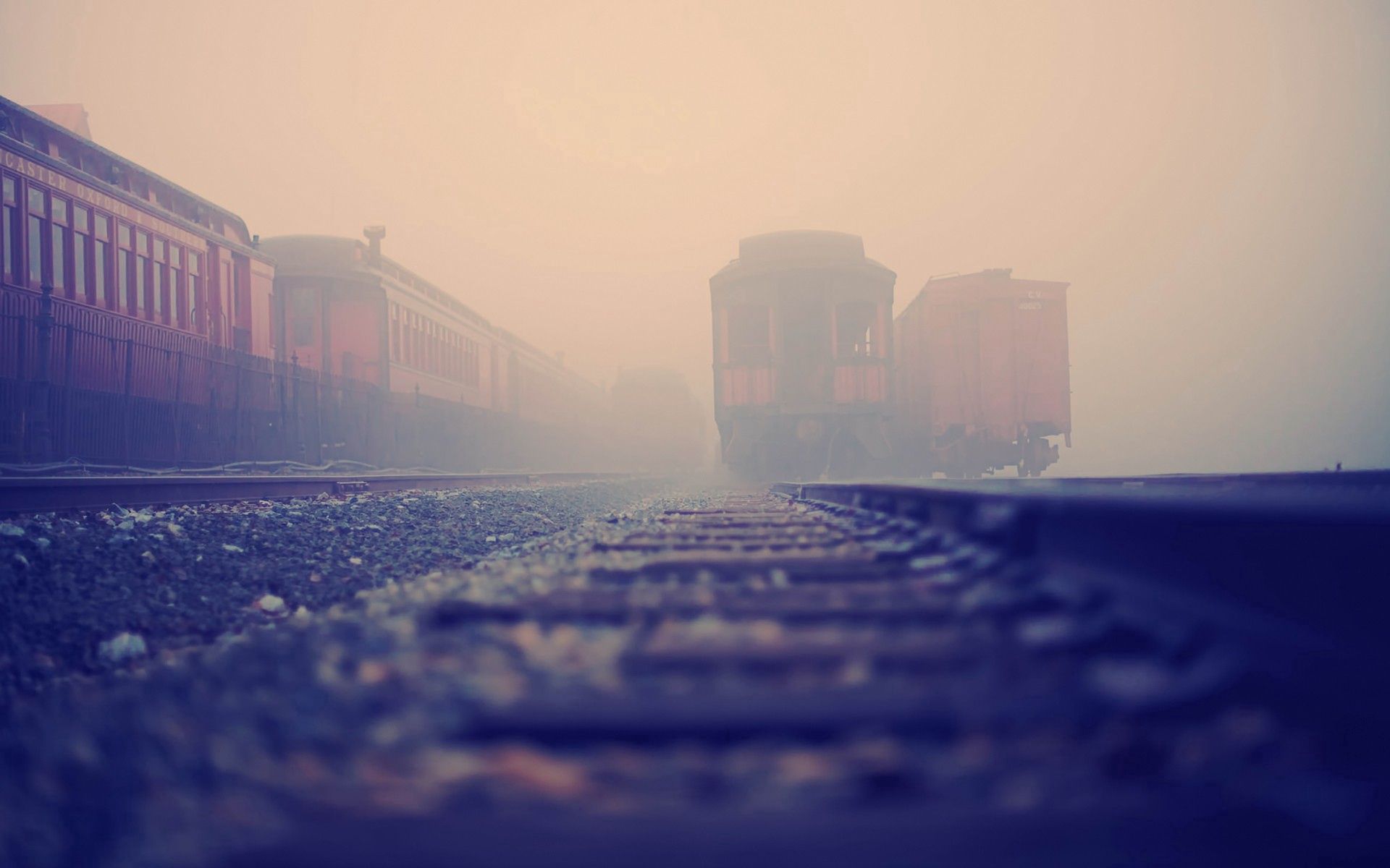 Download mobile wallpaper Fog, Cities, Rails, Railway, Train for free.