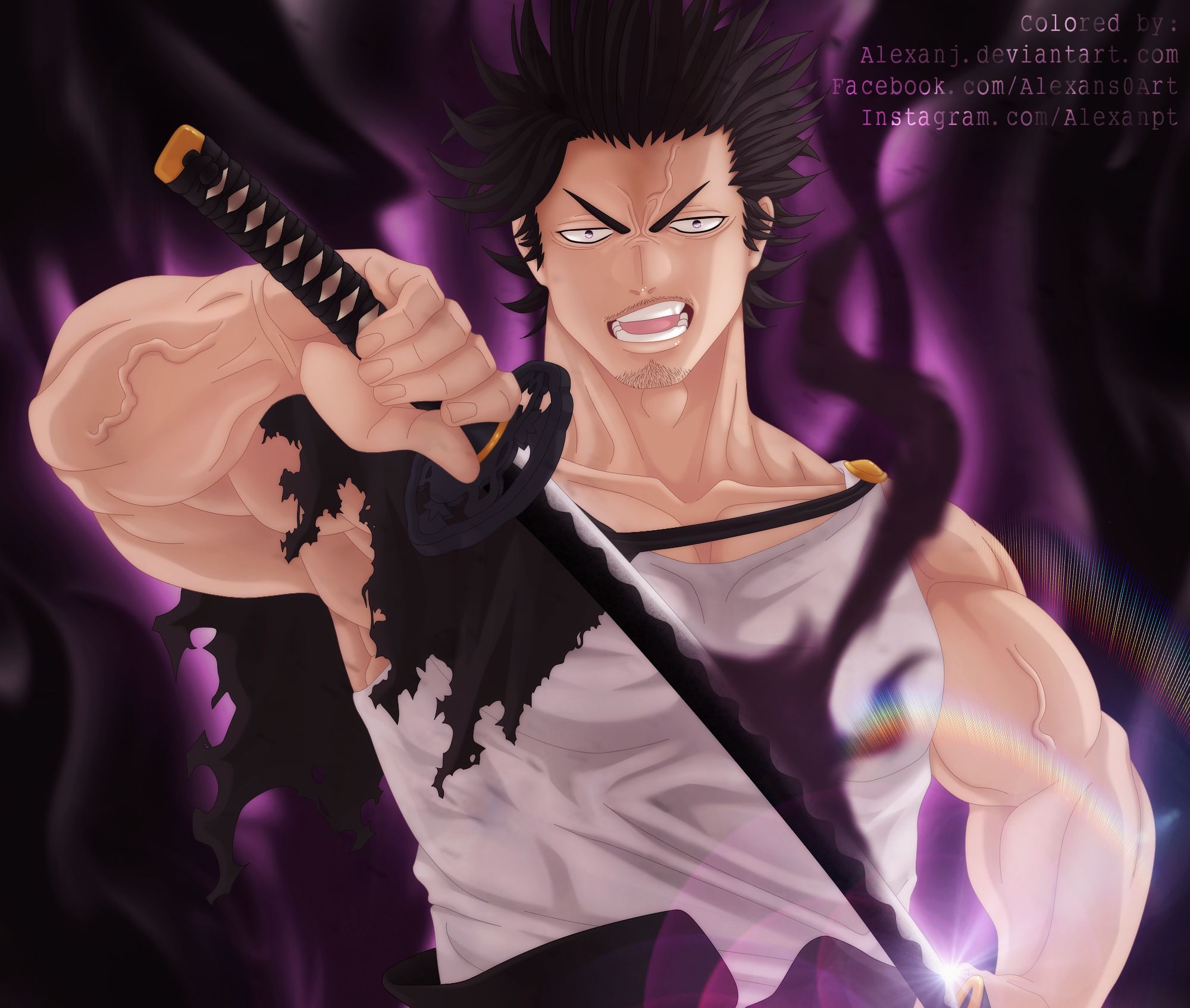 anime, black clover, angry, black hair, sword, yami sukehiro 1080p