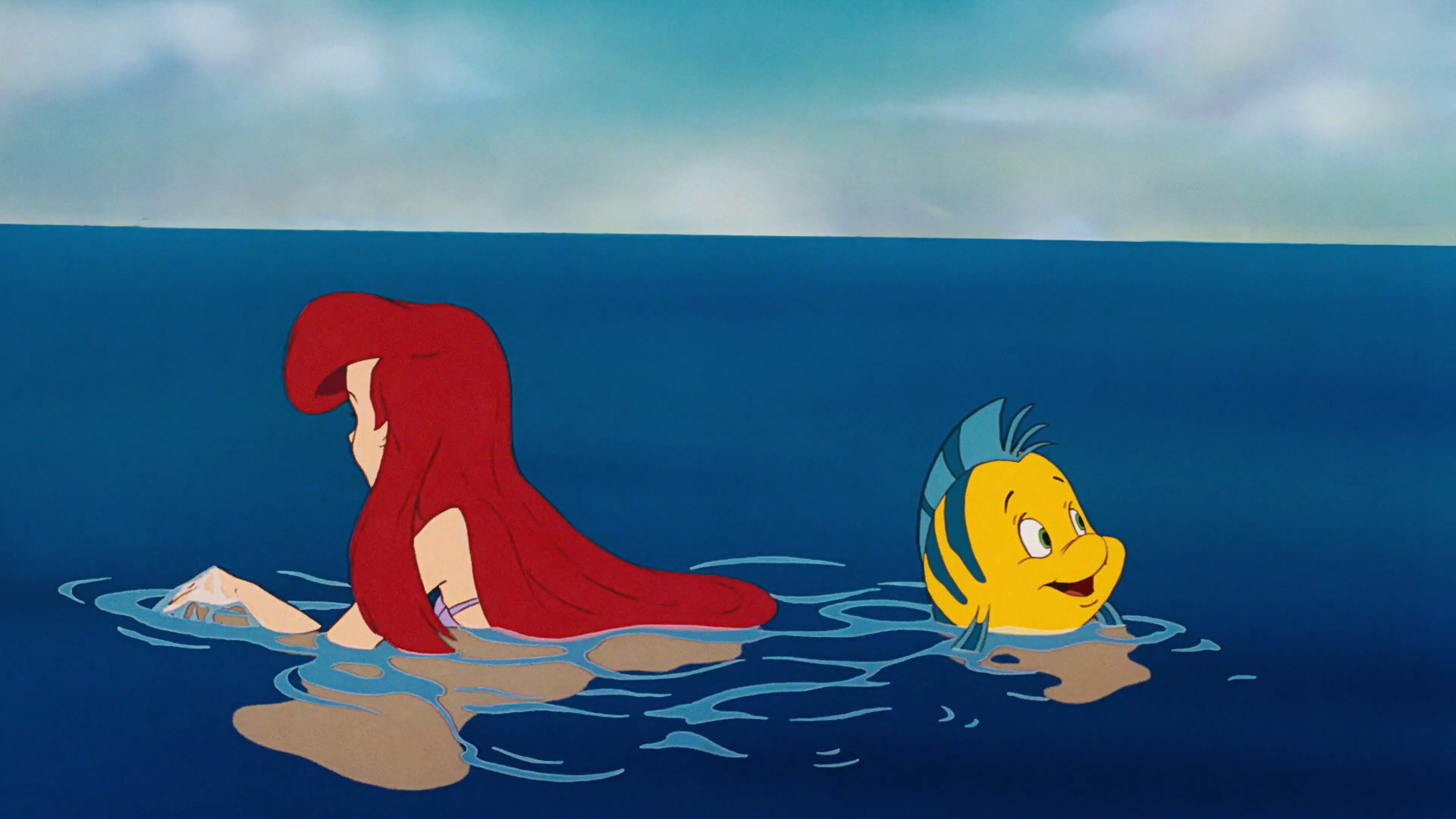the little mermaid (1989), movie, ariel (the little mermaid), flounder (the little mermaid), mermaid, red hair, the little mermaid