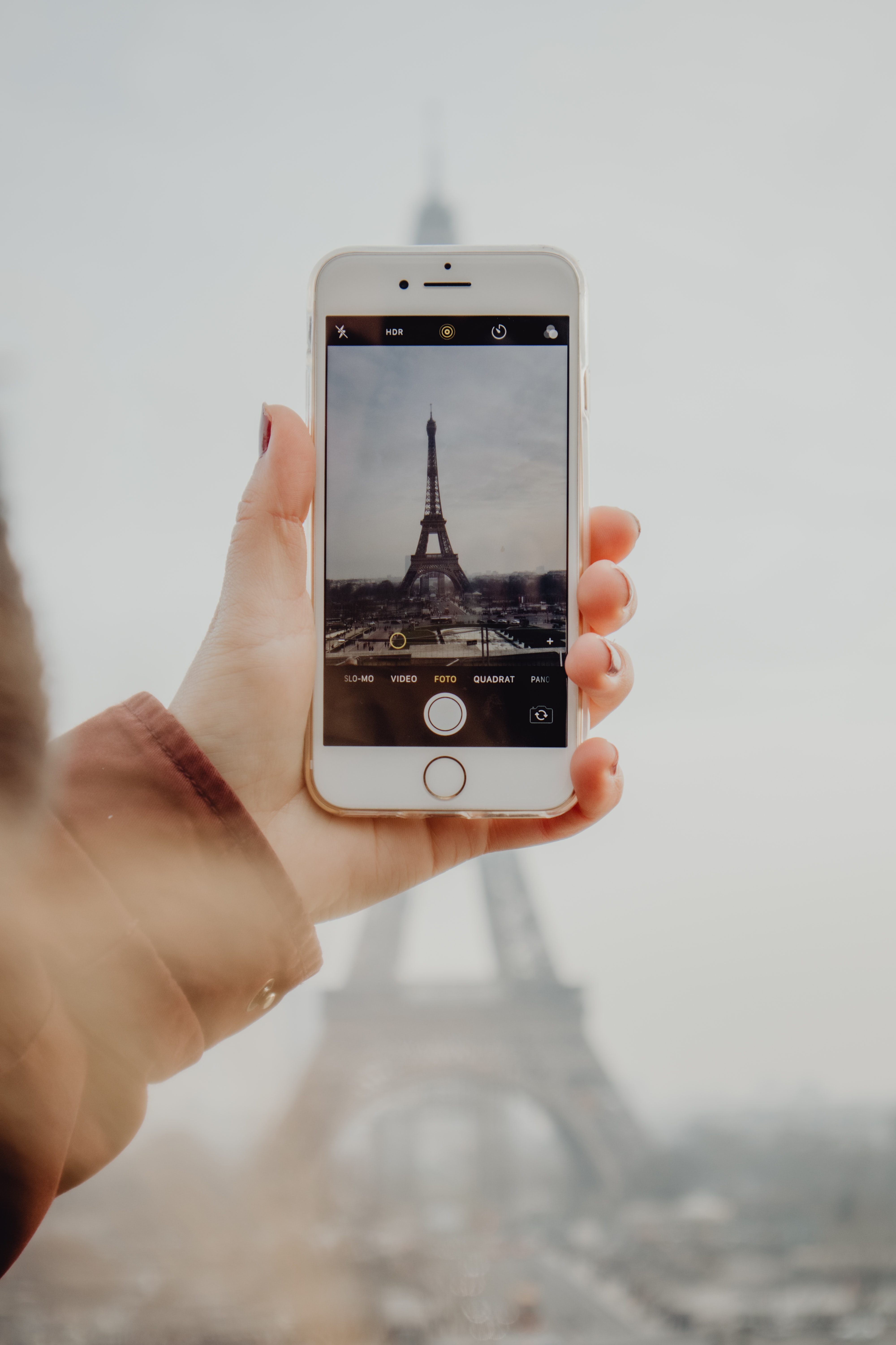 Download mobile wallpaper Miscellaneous, Tower, Miscellanea, Hand, Telephone, Paris for free.