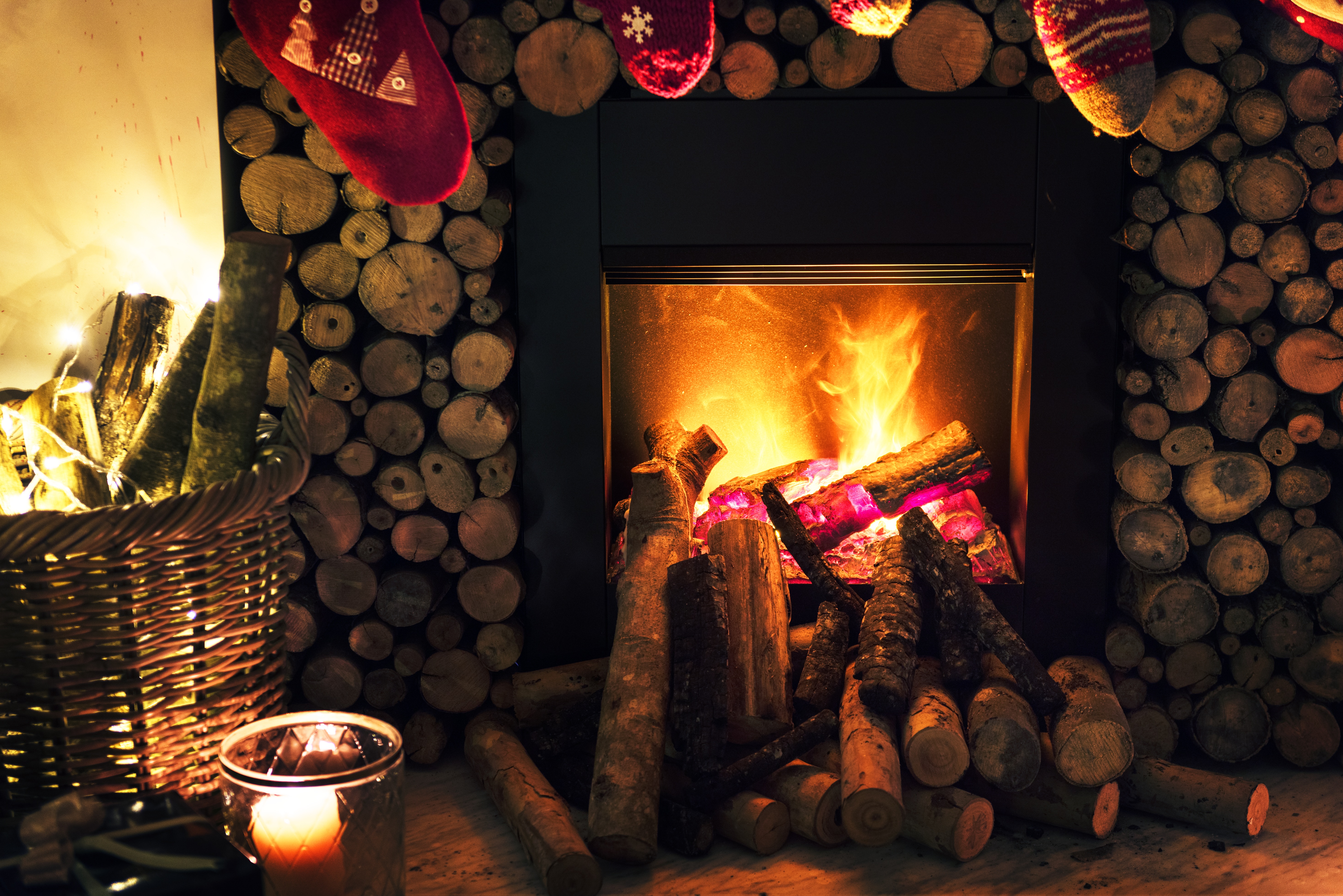christmas, man made, fireplace, chimney, christmas ornaments, decoration, fire HD wallpaper