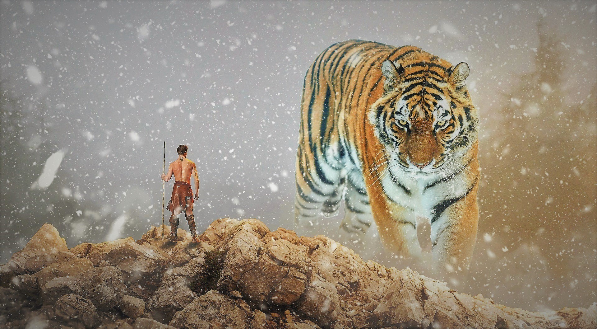 Заставка тигр и человек