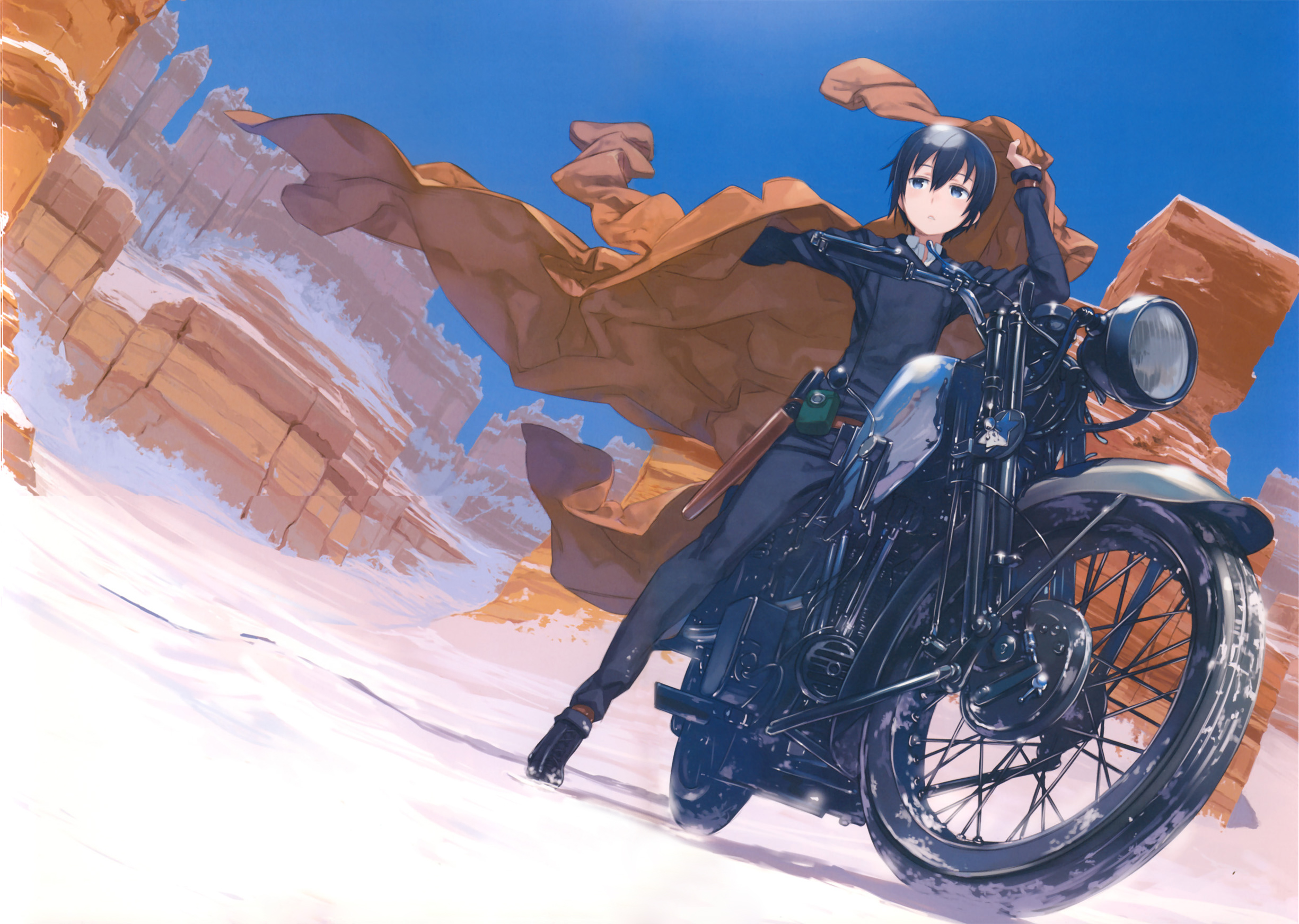 Wallpaper gun, stay, petals, strap, art, kino no tabi, a Cup of coffee,  truck for mobile and desktop, section сёнэн, resolution 1920x1440 - download