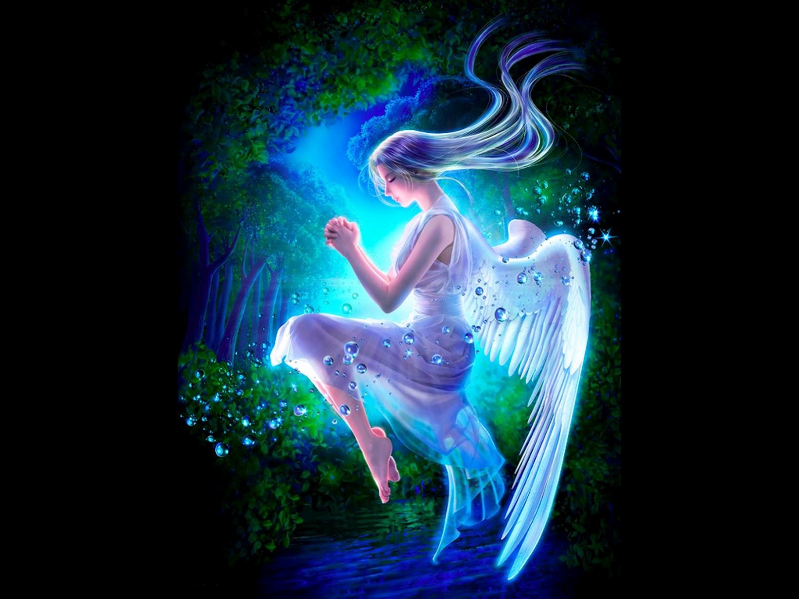 prayer, fantasy, angel, barefoot, bubble, underwater, wings